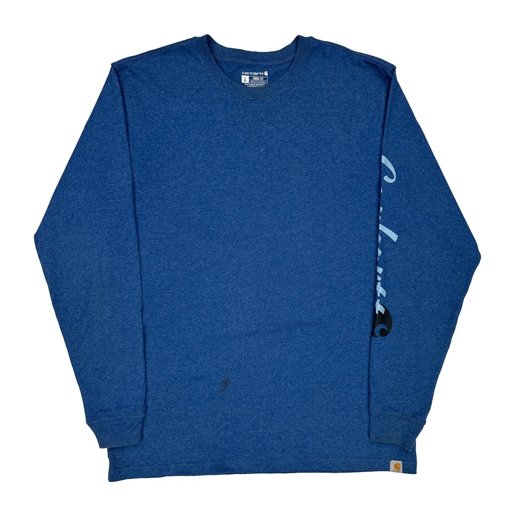 Carhartt Spellout Long Sleeve T-Shirt - Large Blue Cotton Refurbished - Thrifted (note: this is a term often used to describe second- refurbished available on Cerqular