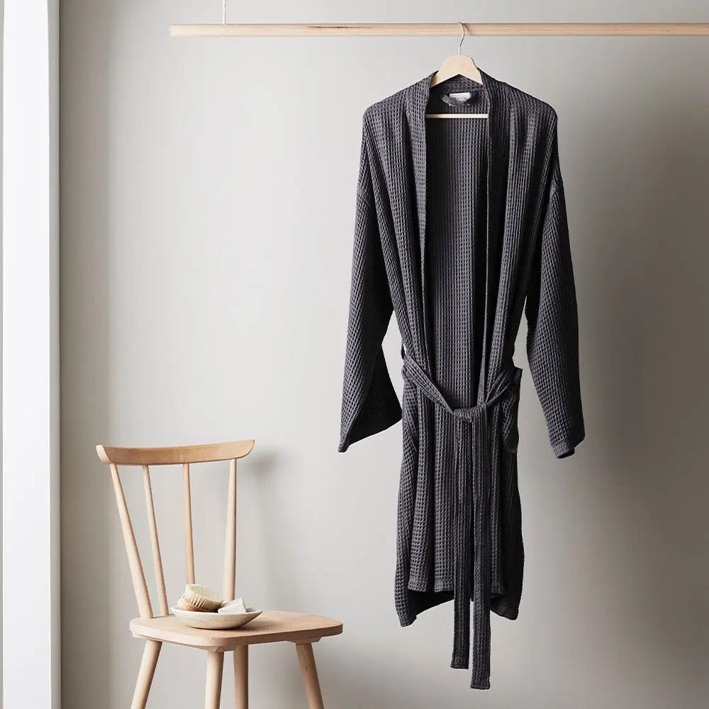 Bamboo Waffle Bathrobe | Color: Slate | Size: S Refurbished - Ettitude refurbished available on Cerqular