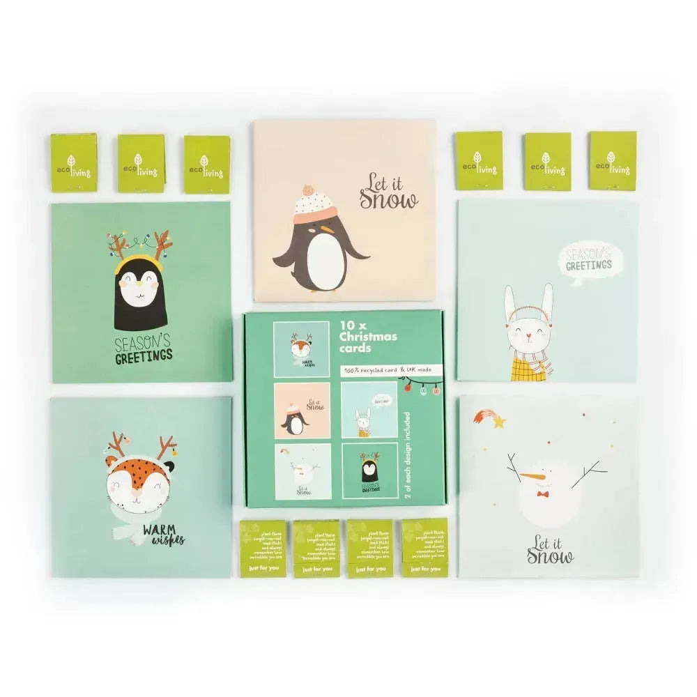 10 Recycled Christmas Cards - 10 Trees Planted (FSC ) | Style: Cute Animals Refurbished - ecoLiving refurbished available on Cerqular