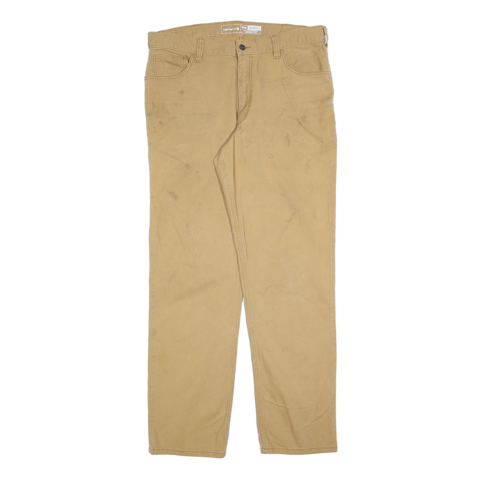 CARHARTT Mens Regular Fit Beige Trousers W36 L34 Cotton Blend Zip Pocket Refurbished - N/A refurbished available on Cerqular