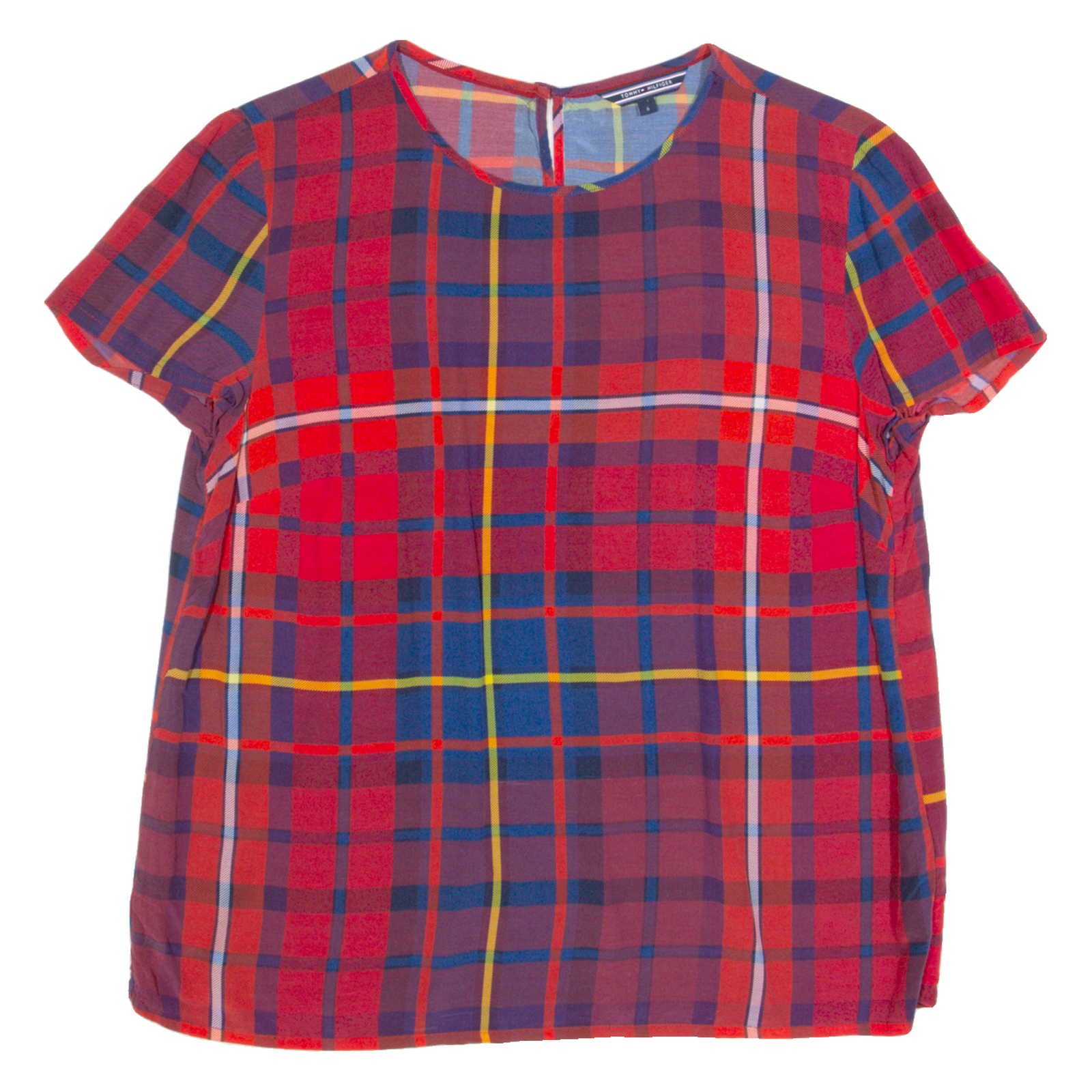 TOMMY HILFIGER Womens Printed Top Red Plaid UK 6 Refurbished - N/A refurbished available on Cerqular
