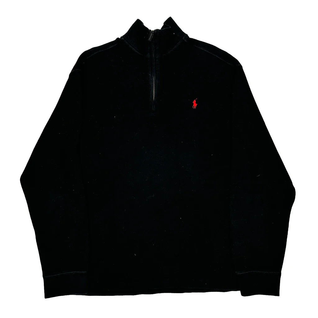 Polo By Ralph Lauren 1/4 Zip - XL Black Cotton Refurbished - Thrifted (note: this is a term often used to describe second- refurbished available on Cerqular