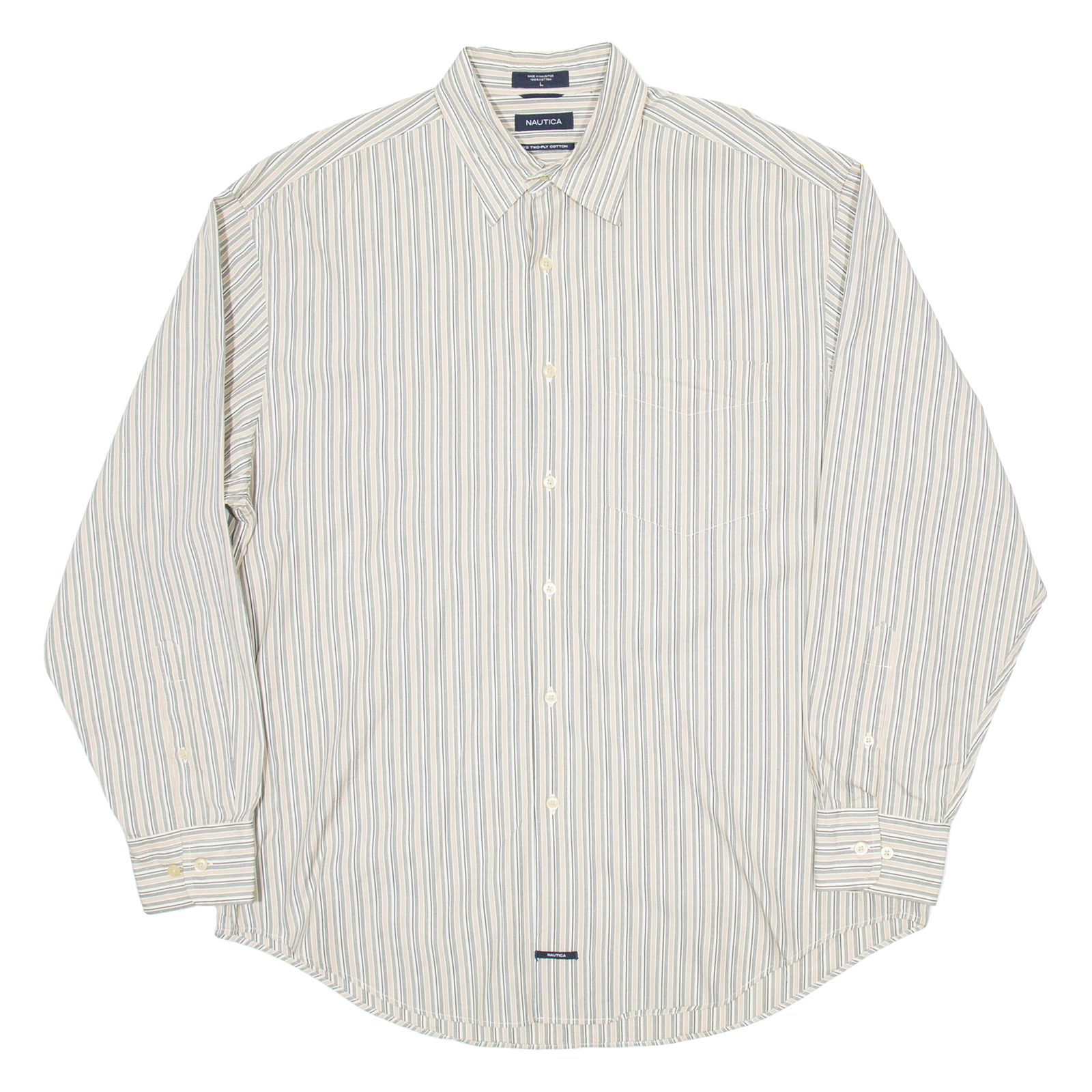 NAUTICA Mens Shirt Beige Pinstripe Long Sleeve L Refurbished - N/A refurbished available on Cerqular