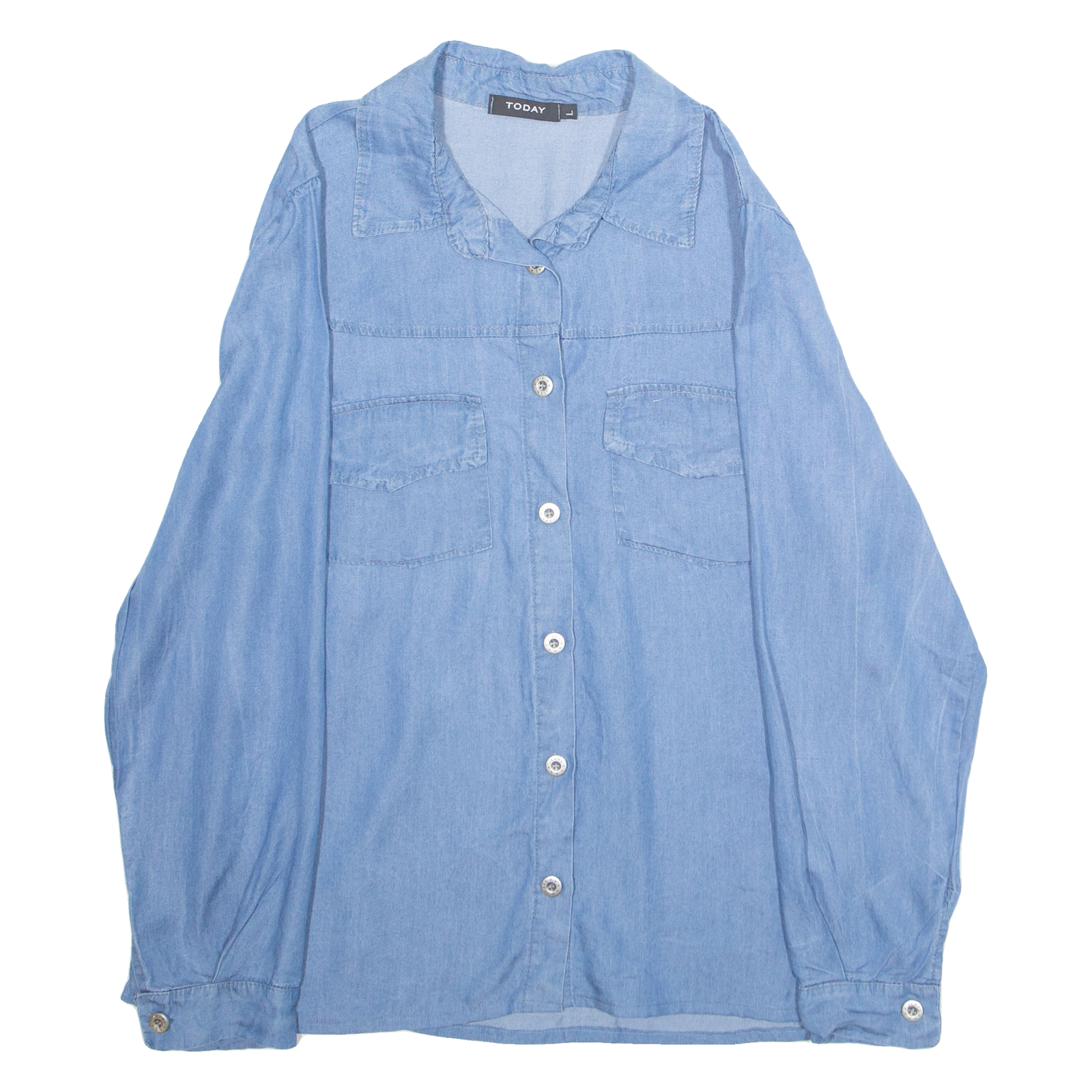 TODAY Womens Blouse Blue Collared Long Sleeve L Refurbished - N/A refurbished available on Cerqular