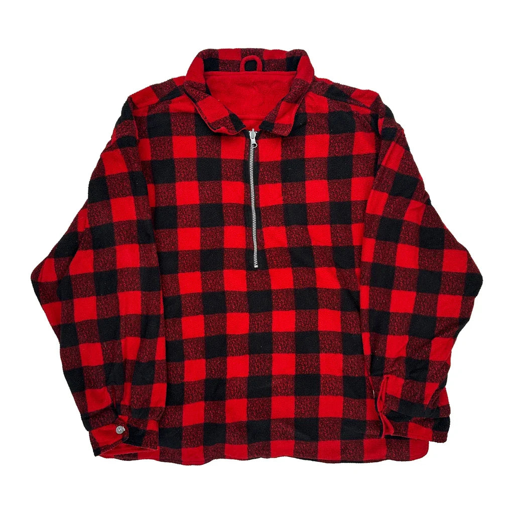 Marlboro Checked Fleece - 2XL Red Polyester Refurbished - Thrifted (note: this is a term often used to describe second- refurbished available on Cerqular