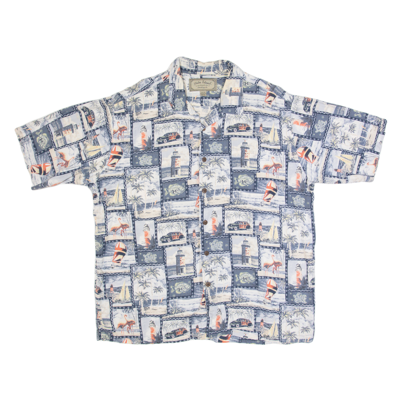 PALM ISLAND Mens Hawaiian Shirt Blue 90s Crazy Pattern XL Refurbished - N/A refurbished available on Cerqular