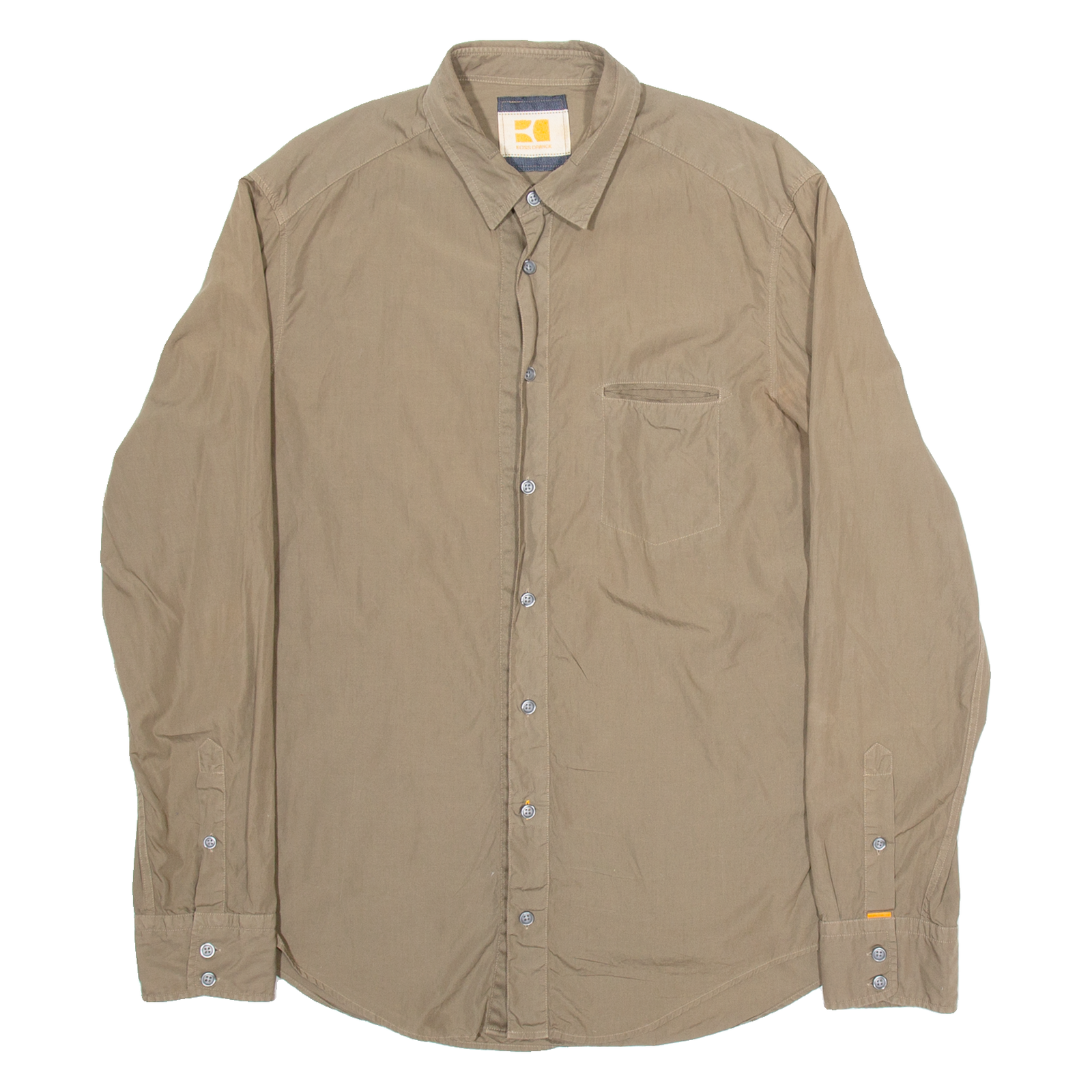 BOSS Mens Plain Shirt Brown Long Sleeve L Refurbished - N/A refurbished available on Cerqular