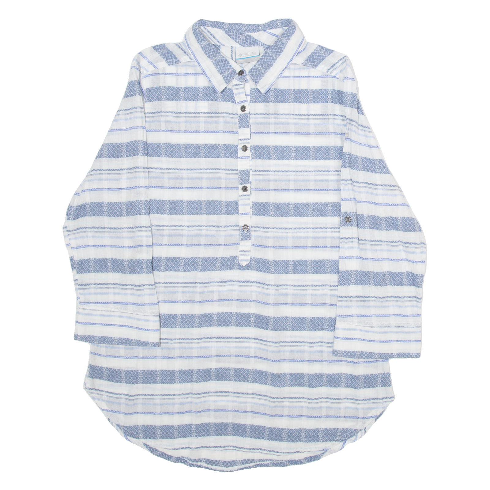 COLUMBIA Womens Shirt Blue Striped 3/4 Sleeve M Refurbished - N/A refurbished available on Cerqular