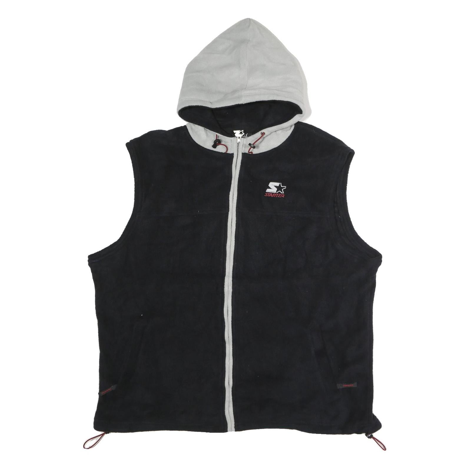 STARTER Mens Black & Grey Hooded Sleeveless Jacket XL Polyester Zip Hooded Refurbished - N/A refurbished available on Cerqular