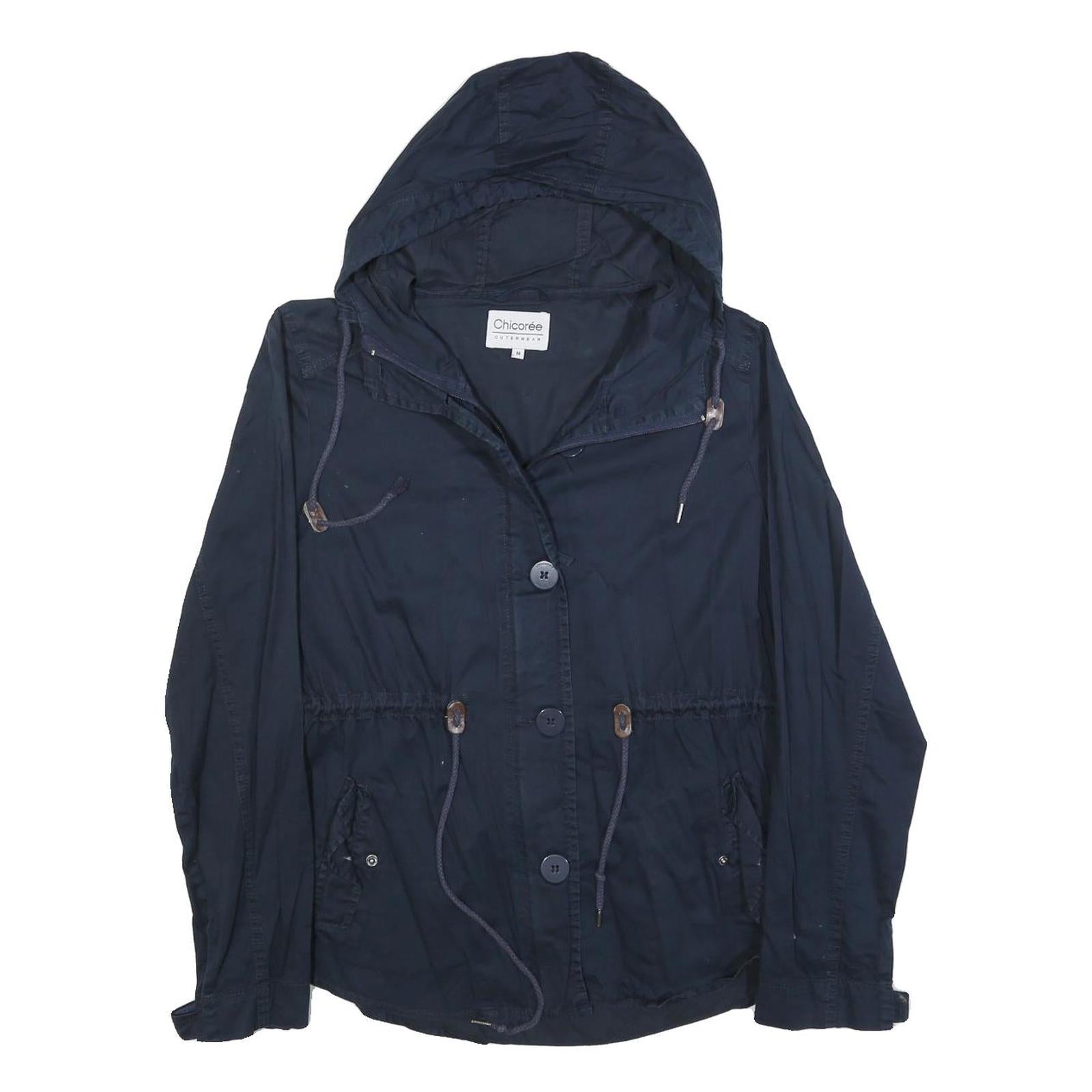 CHICOREE Womens Navy Blue Hooded Zip Jacket M Cotton Blend Casual Lightweight Refurbished - N/A refurbished available on Cerqular