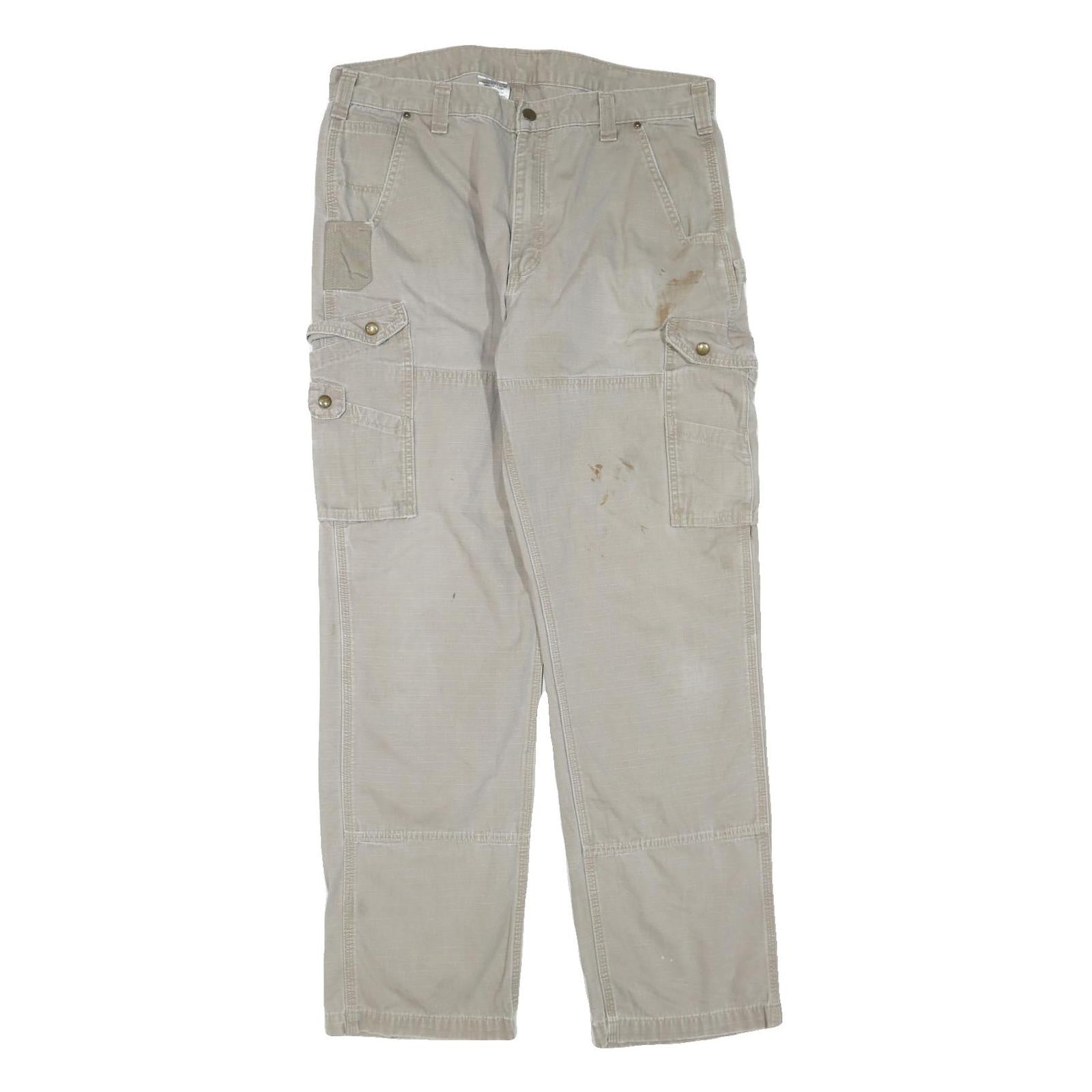 CARHARTT Mens Cotton Blend Beige Regular Straight Zip Trousers W38 L36 Workwear Refurbished - N/A refurbished available on Cerqular