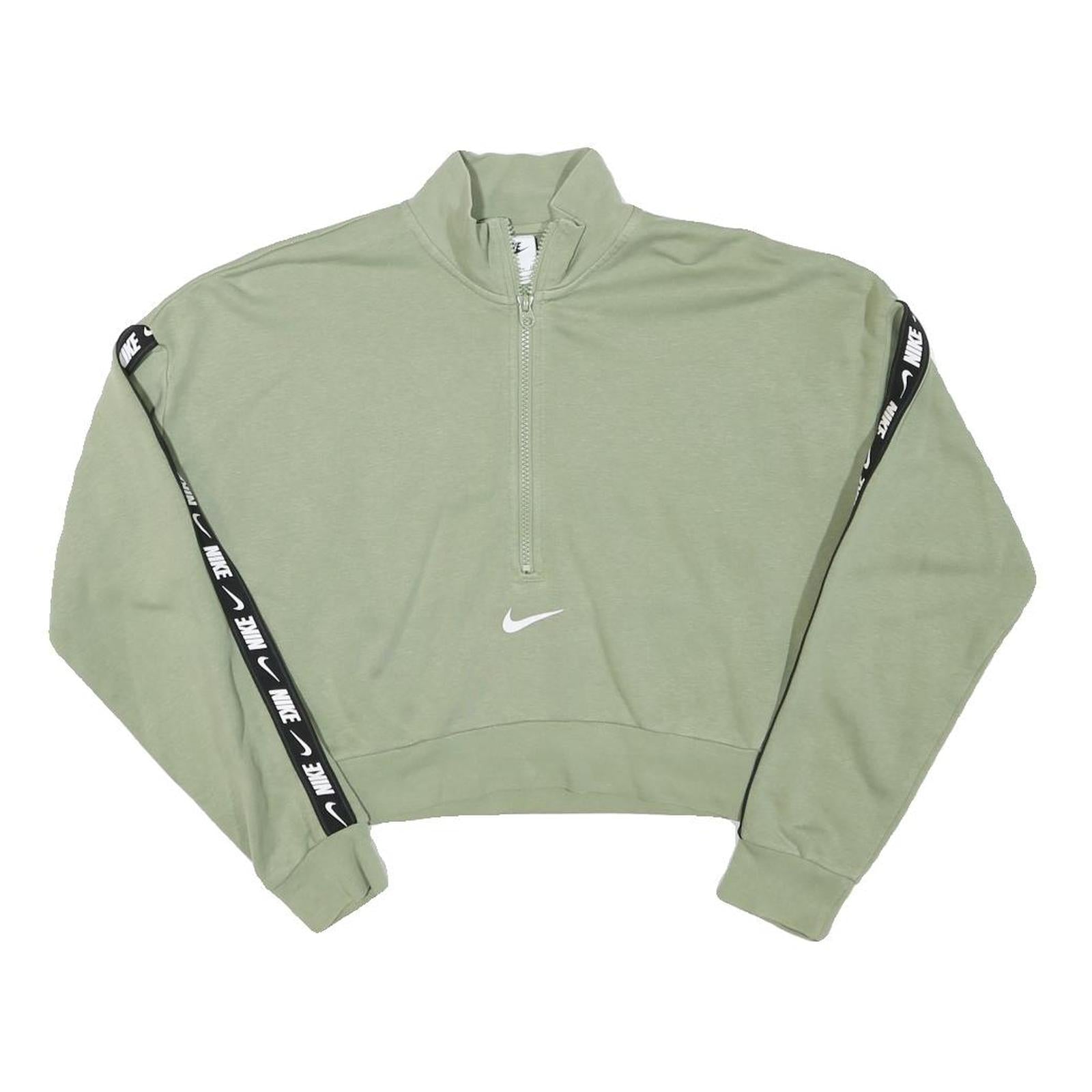 NIKE Womens Green Crop Half Zip Sweatshirt XS Nike Logo Tape Refurbished - N/A refurbished available on Cerqular
