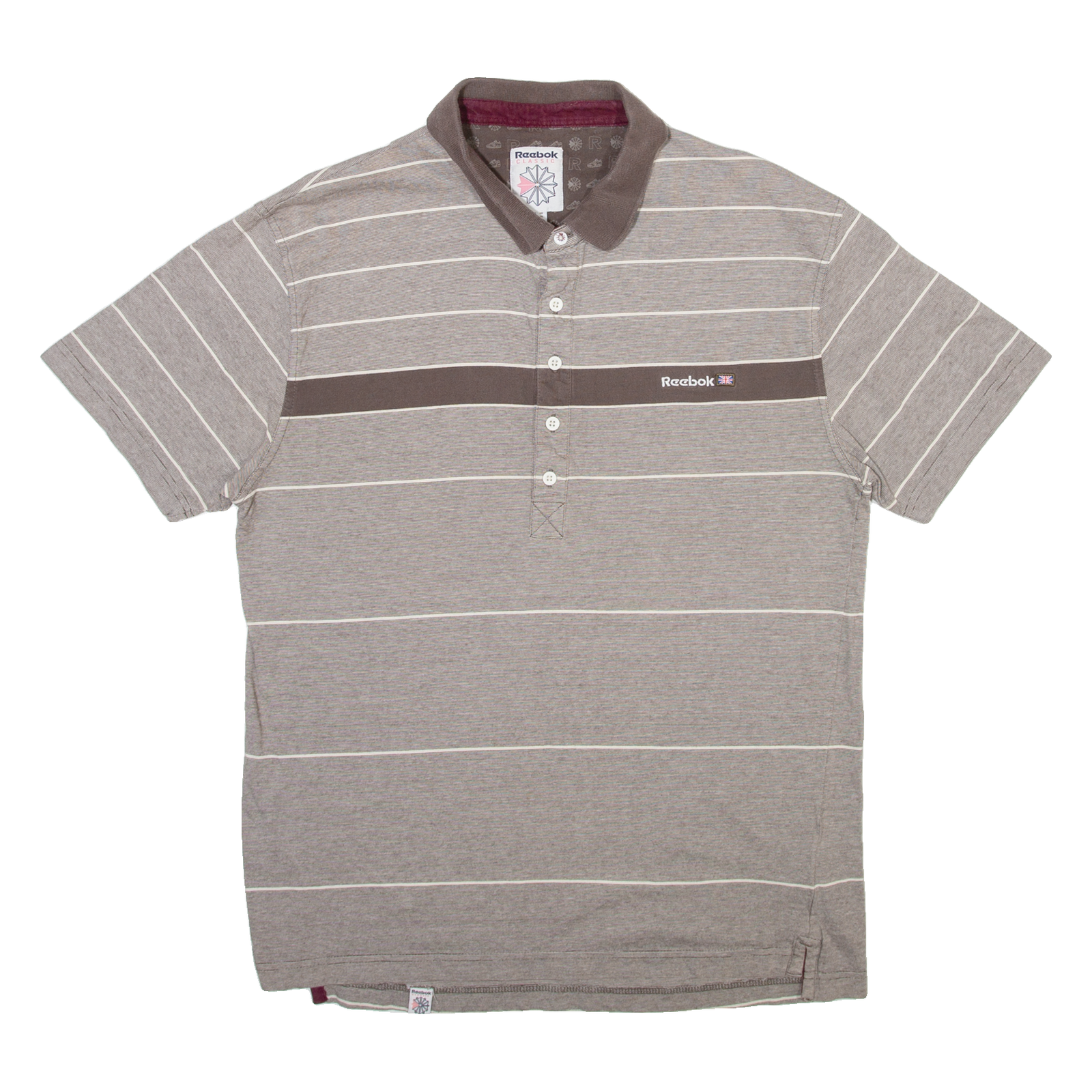 REEBOK Mens Polo Shirt Grey Striped XL Refurbished - N/A refurbished available on Cerqular