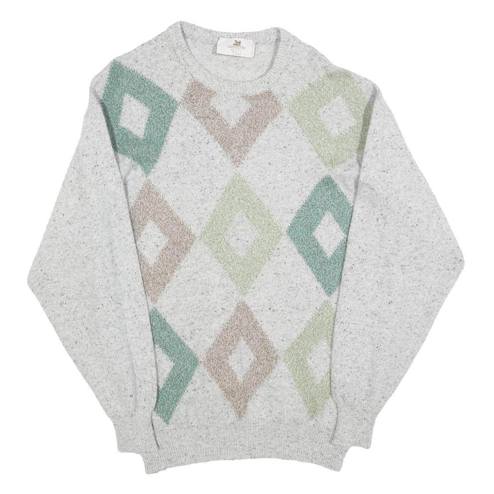 FASHION COLLECTION Mens Grey Beige Green Patterned Jumper Crew Neck Basic Knit M Refurbished - N/A refurbished available on Cerqular