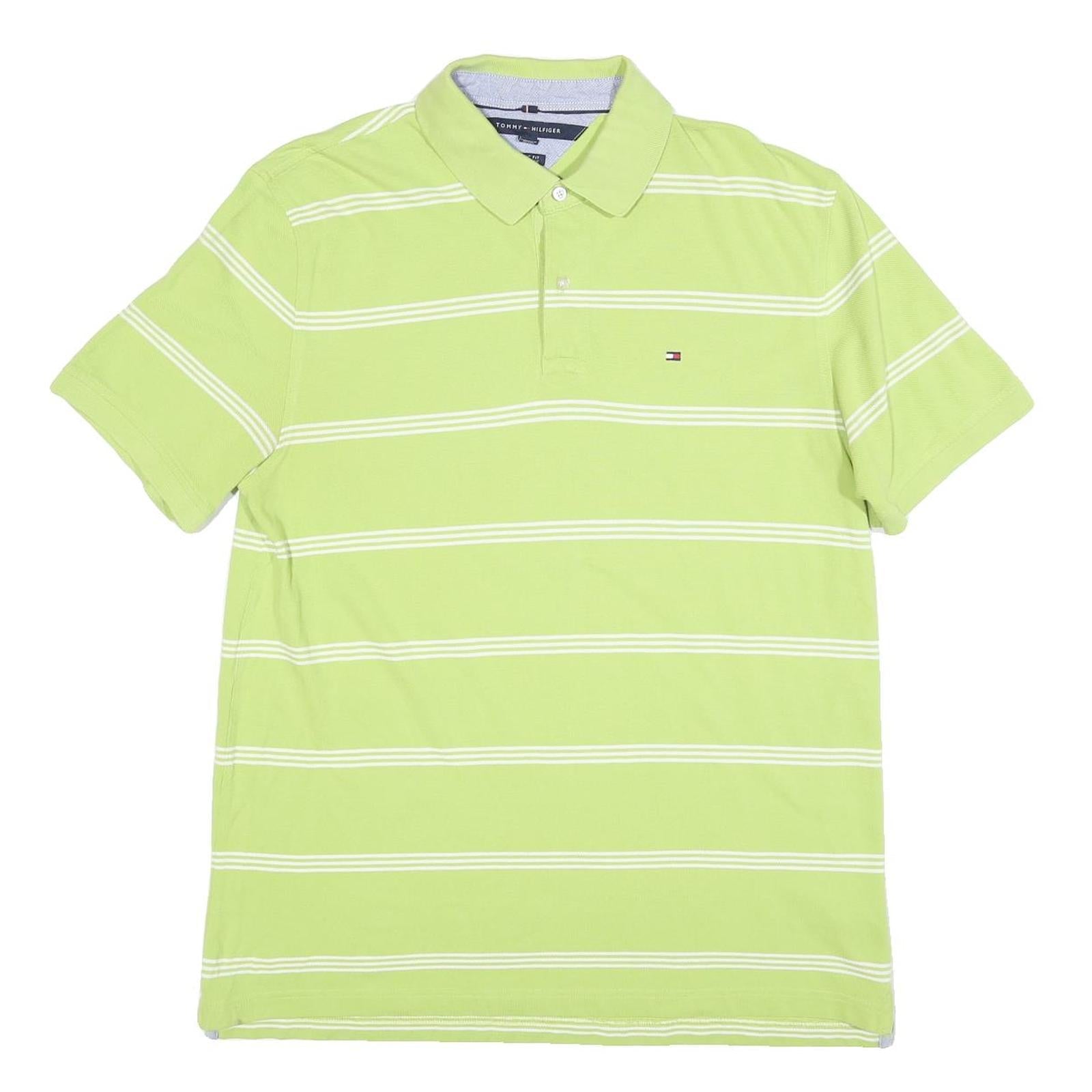 TOMMY HILFIGER Mens Green & White Striped Short Sleeve Polo Shirt XL Cotton Refurbished - N/A refurbished available on Cerqular