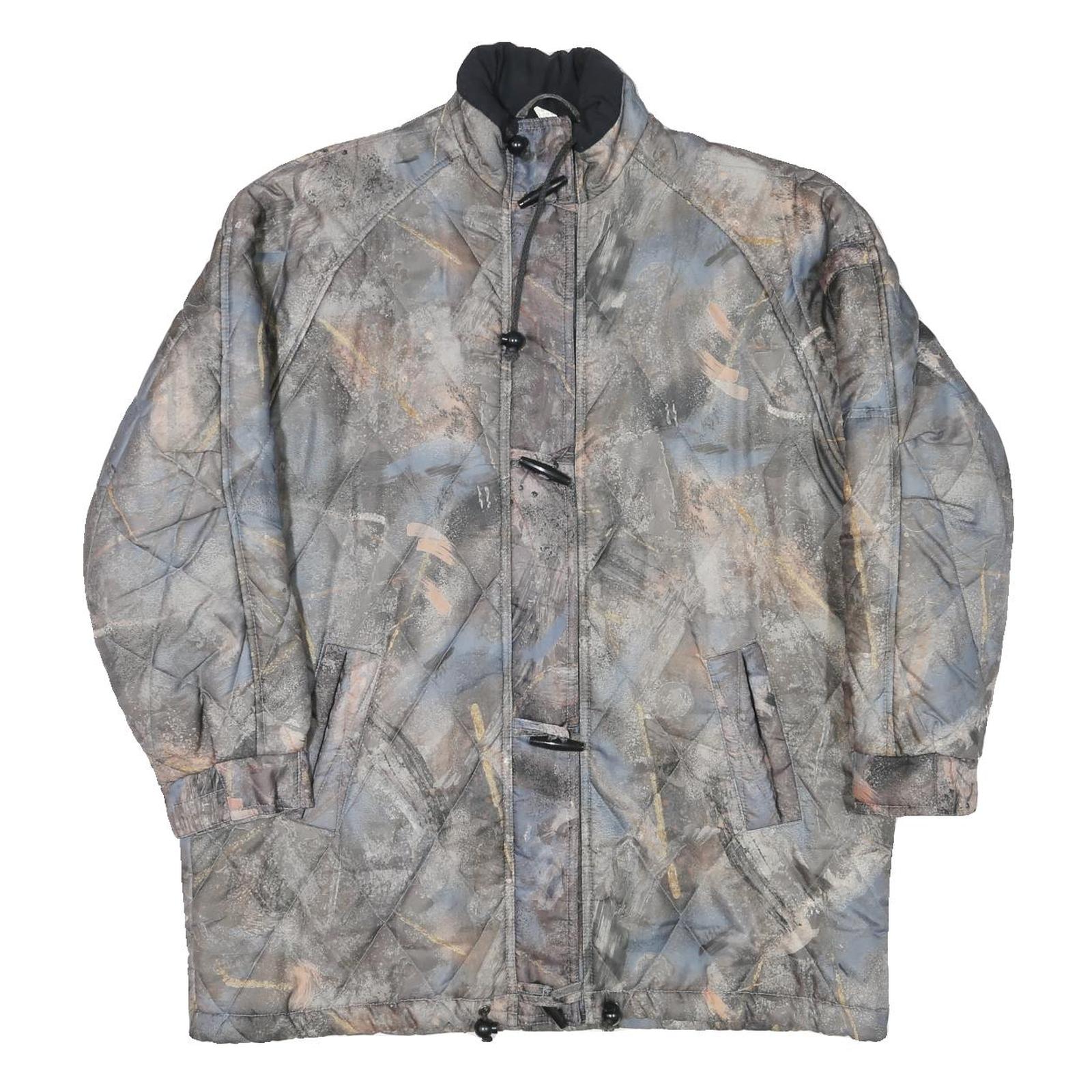 Womens Grey Abstract Print Quilted Jacket XL Polyester Blend Button Closure Refurbished - N/A refurbished available on Cerqular
