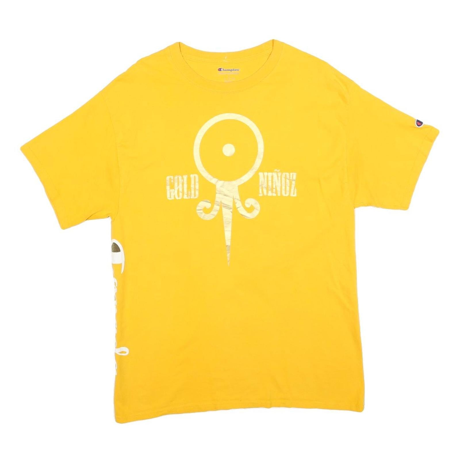 CHAMPION Mens Yellow Gold Niñoz Graphic T-Shirt L Short Sleeve Crew Neck Cotton Refurbished - N/A refurbished available on Cerqular