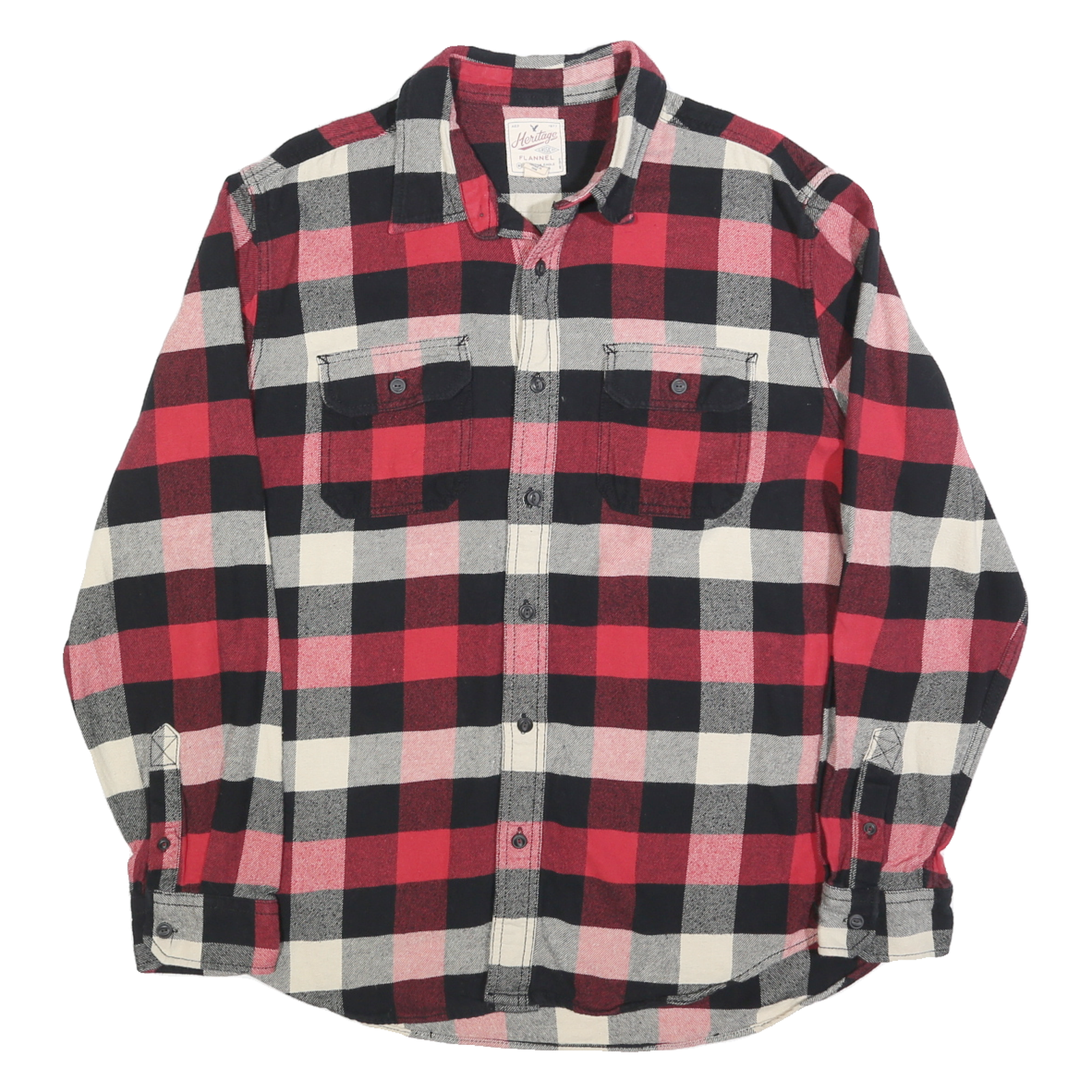 HERITAGE Mens Red Black & White Checked Flannel Shirt XL Long Sleeve Cotton Refurbished - N/A refurbished available on Cerqular