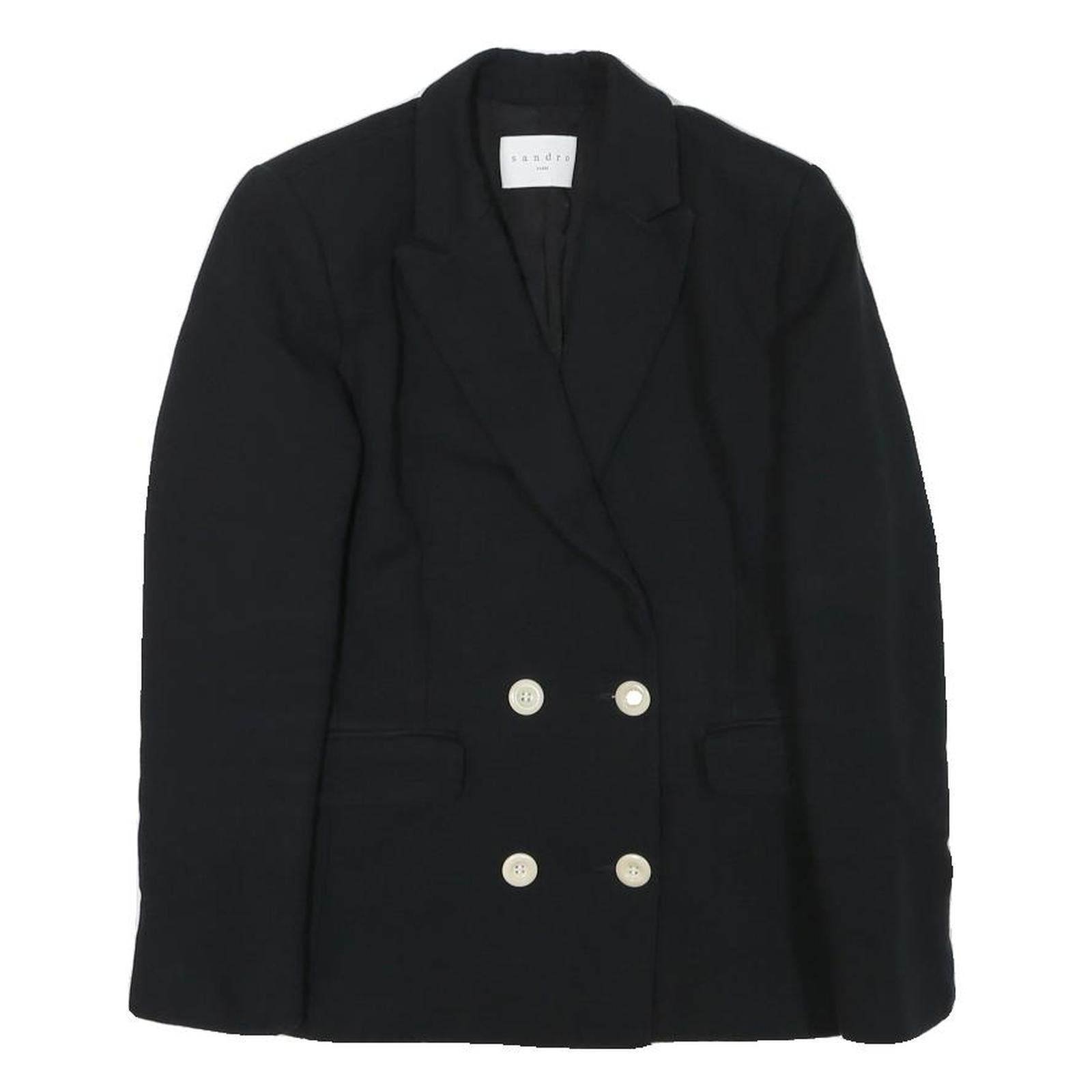 SANDRO Womens Black Wool Blend Double Breasted Jacket XS Button Closure Plain Refurbished - N/A refurbished available on Cerqular