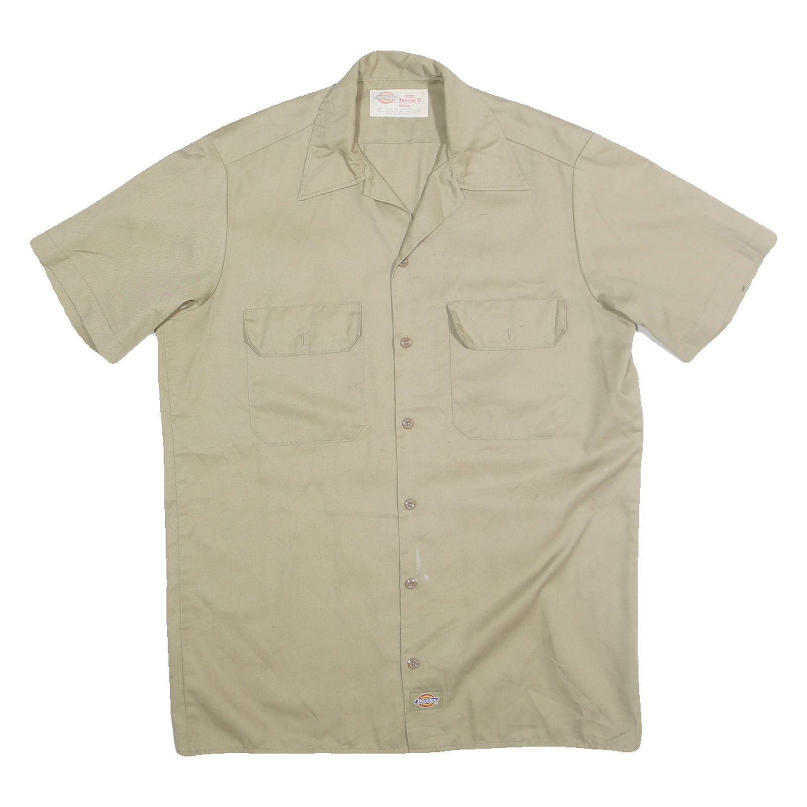DICKIES Mens Beige Short Sleeve Shirt M Cotton Blend Workwear Button Front Refurbished - N/A refurbished available on Cerqular