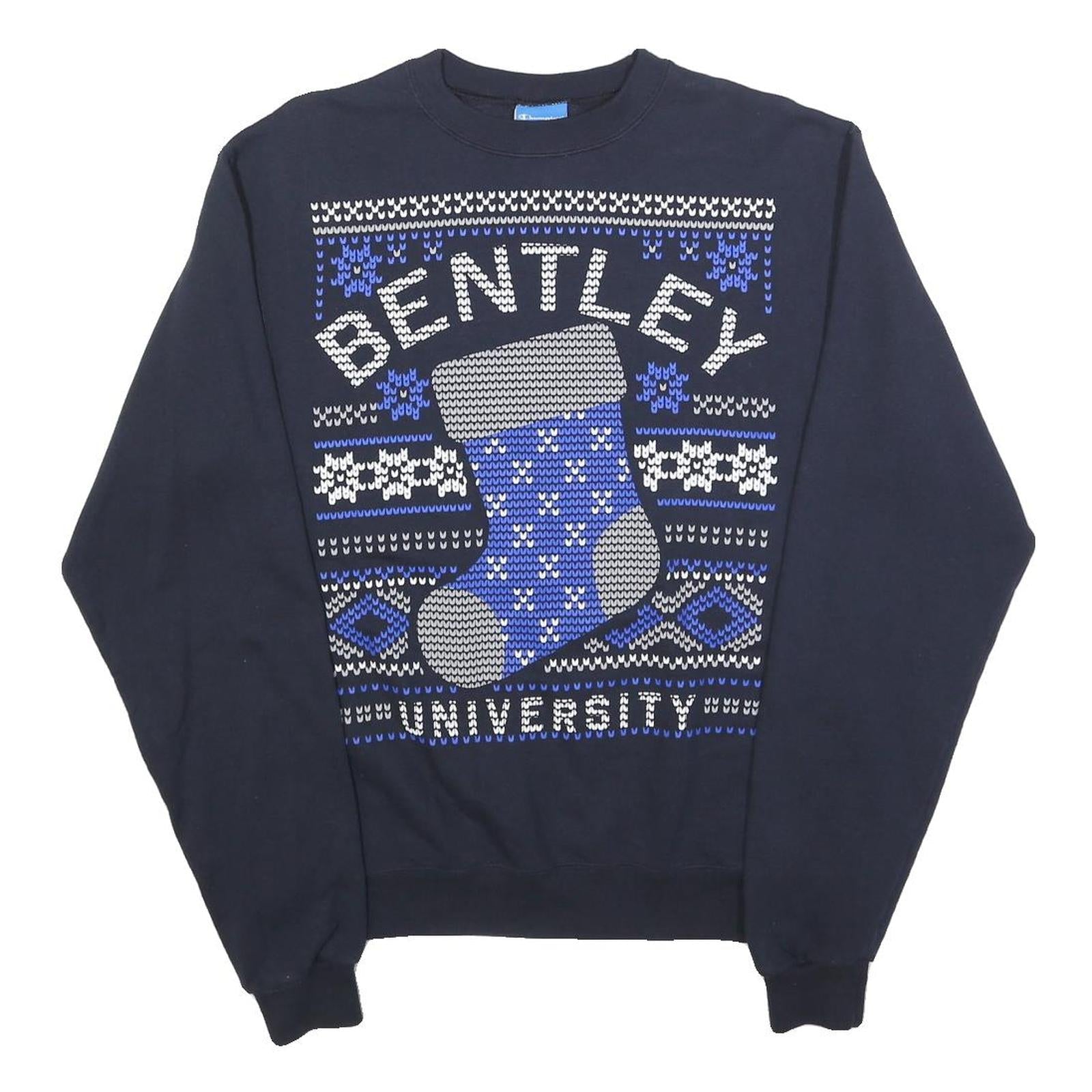CHAMPION Mens Navy Blue Bentley University Crew Neck S Cotton Blend Sweatshirt Refurbished - N/A refurbished available on Cerqular