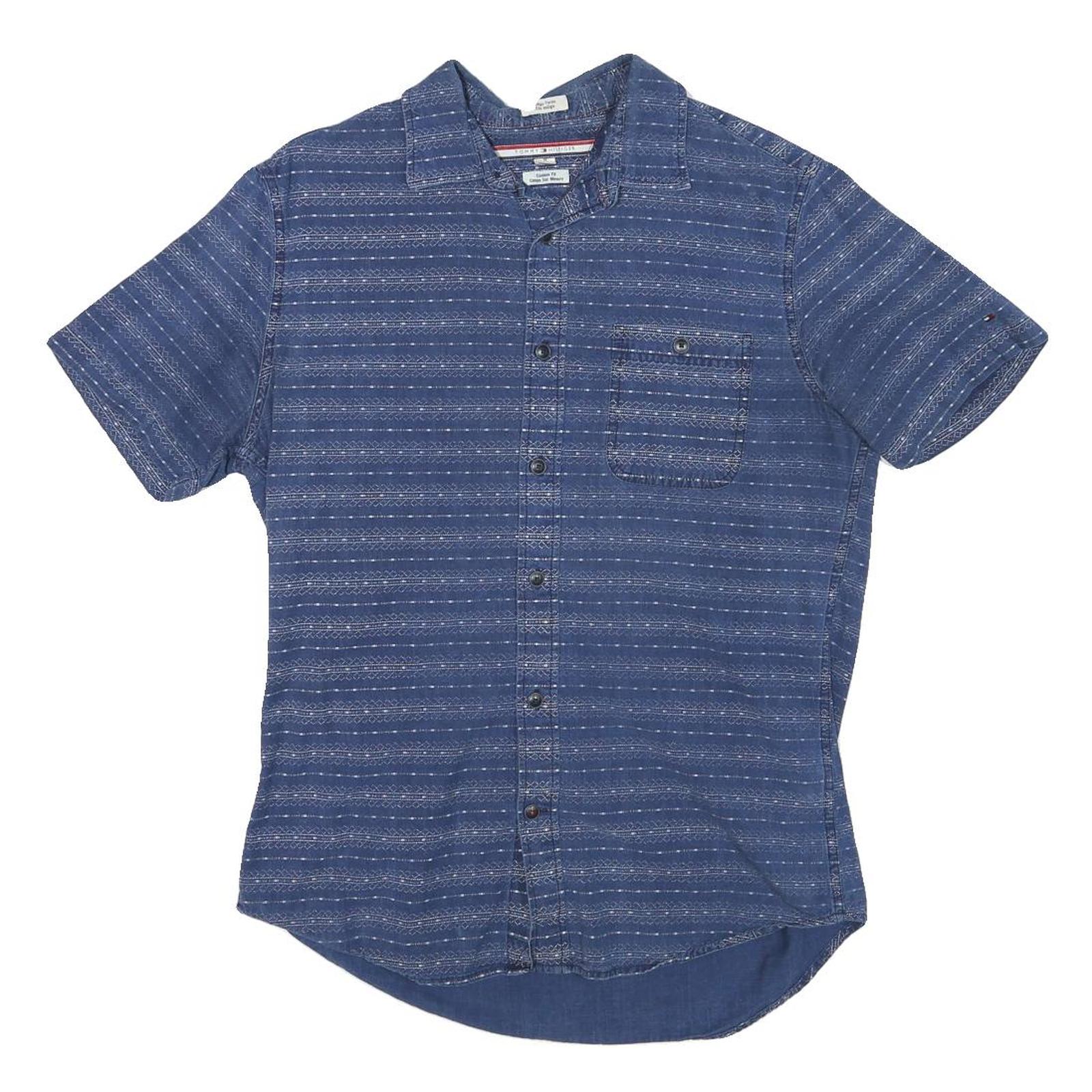 TOMMY HILFIGER Mens Blue Pattern Shirt M Cotton Blend Casual Summer Button Shirt Refurbished - N/A refurbished available on Cerqular