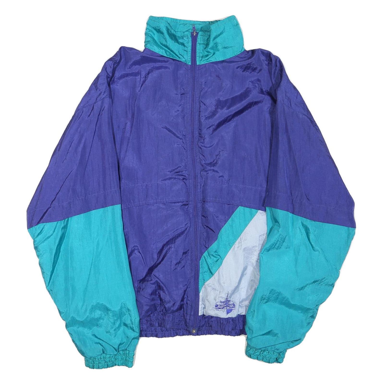 Mens Blue & Teal Nylon Zip Up Jacket XL Plain Retro Sports Style Refurbished - N/A refurbished available on Cerqular