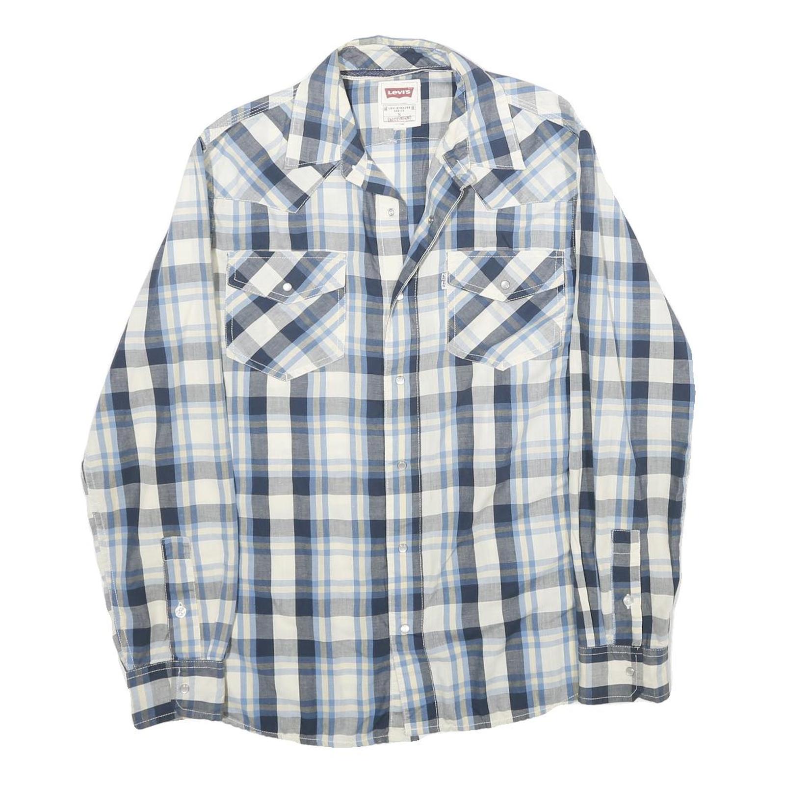 LEVI'S Mens Blue & White Plaid Cotton Shirt S Casual Long Sleeve Western Style Refurbished - N/A refurbished available on Cerqular