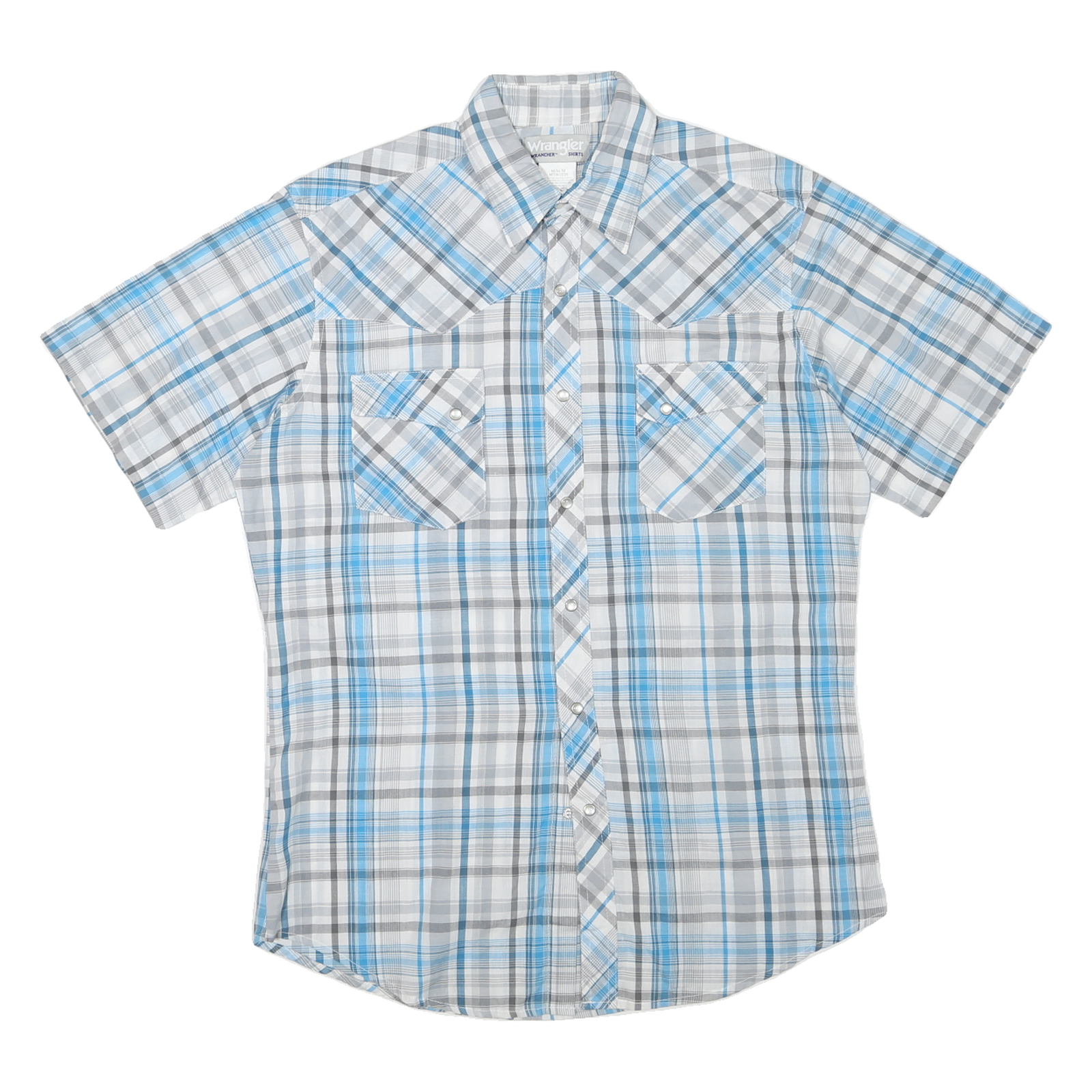 WRANGLER Mens Blue & Grey Check Short Sleeve Shirt M Casual Western Summer Refurbished - N/A refurbished available on Cerqular
