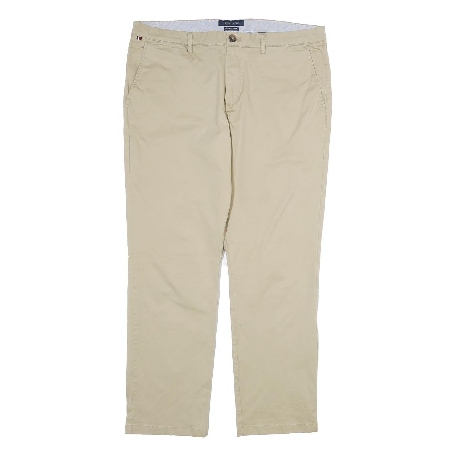 TOMMY HILFIGER Mens Cotton Beige Regular Straight Trousers W34 L30 Casual Refurbished - N/A refurbished available on Cerqular