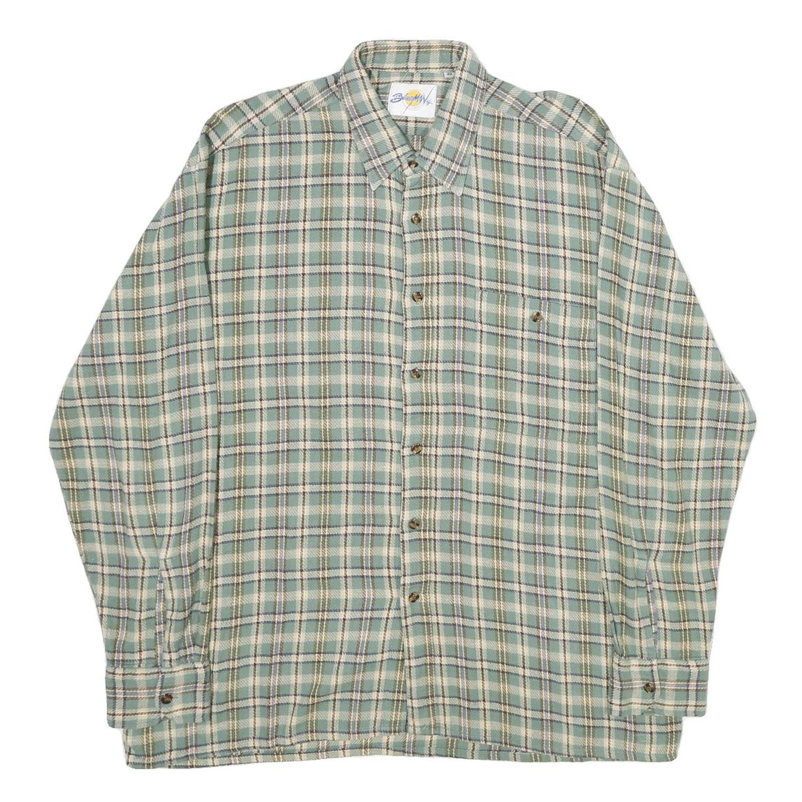 BLUE MAN COMPANY Mens Green & Cream Check Shirt L Cotton Casual Long Sleeve Refurbished - N/A refurbished available on Cerqular