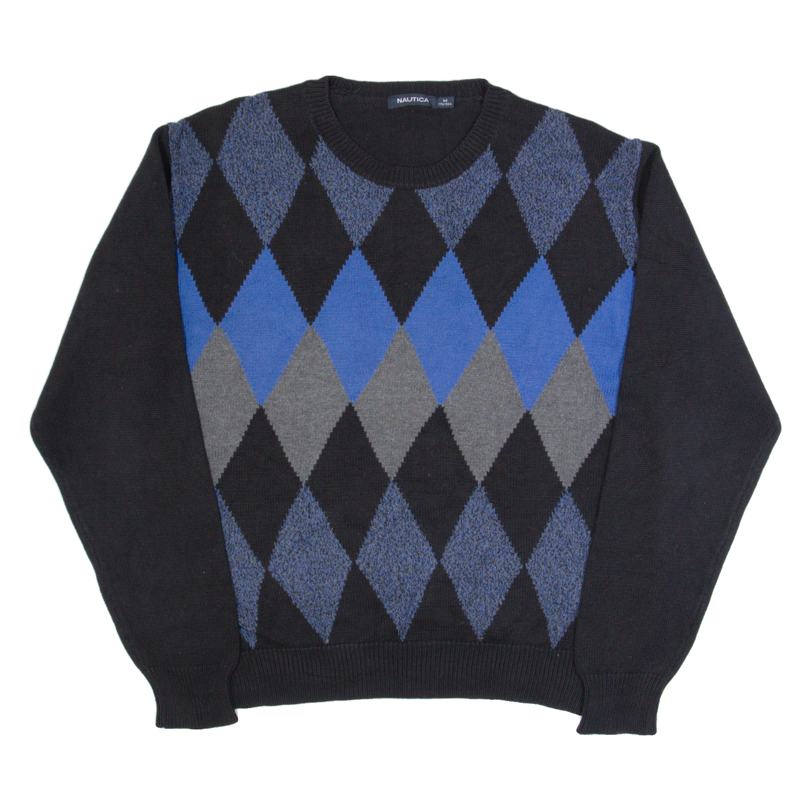 NAUTICA Mens Patterned Jumper Black Argyle Tight Knit M Refurbished - N/A refurbished available on Cerqular
