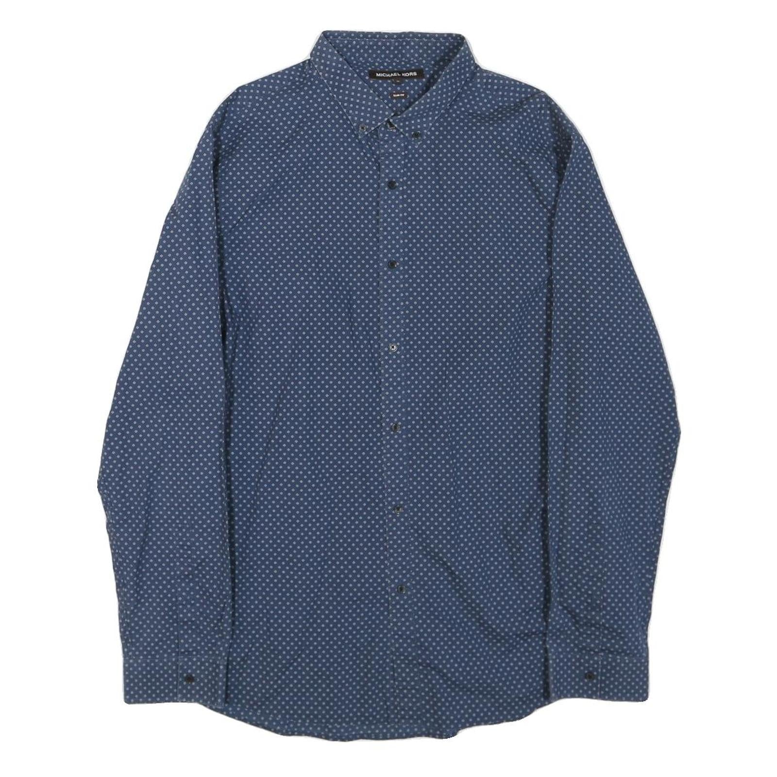 MICHAEL KORS Mens Blue Patterned Shirt XL Cotton Blend Button Down Long Sleeve Refurbished - N/A refurbished available on Cerqular