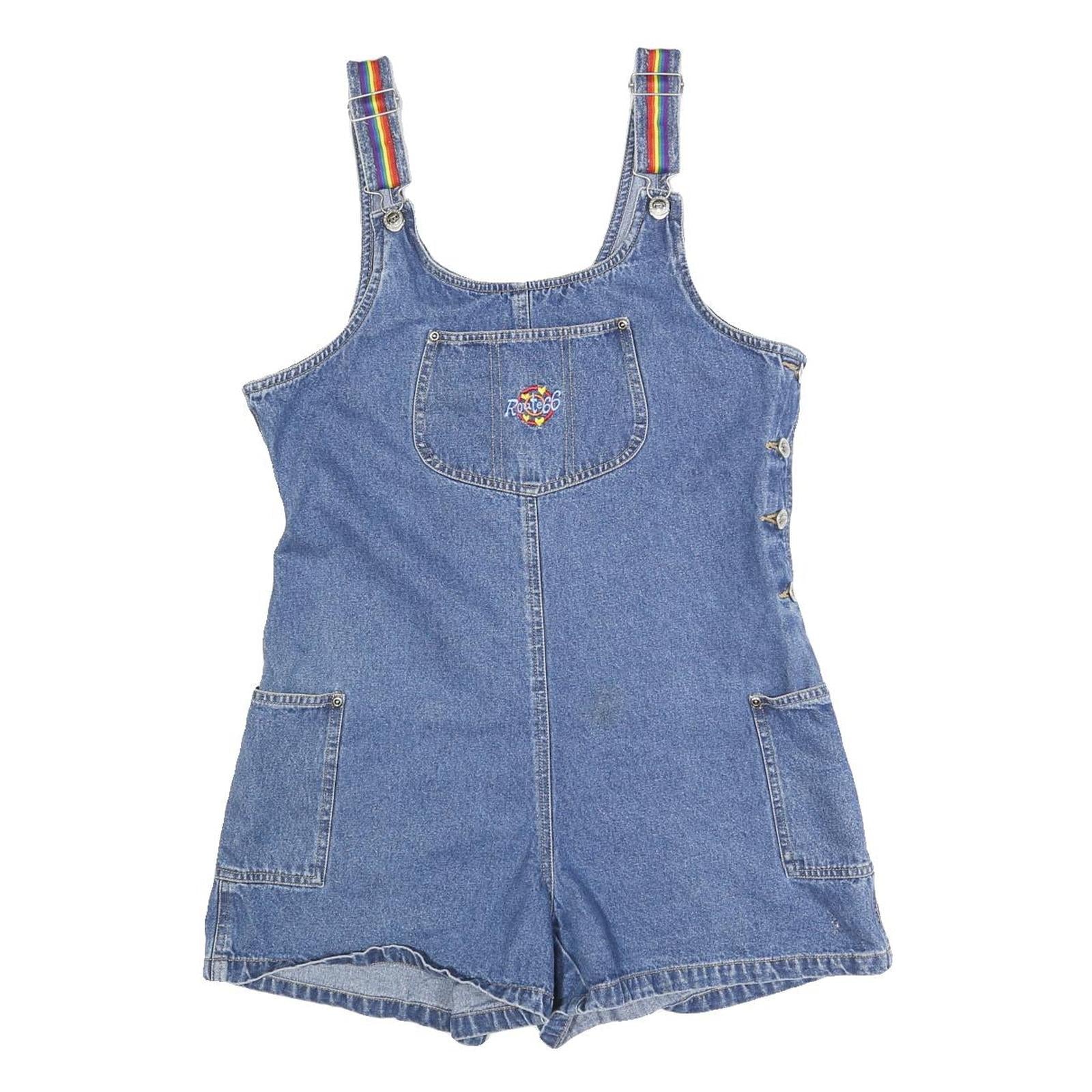 ROUTE 66 Womens Blue Denim Cotton Blend Relaxed Dungarees M W34 L3 Rainbow Refurbished - N/A refurbished available on Cerqular