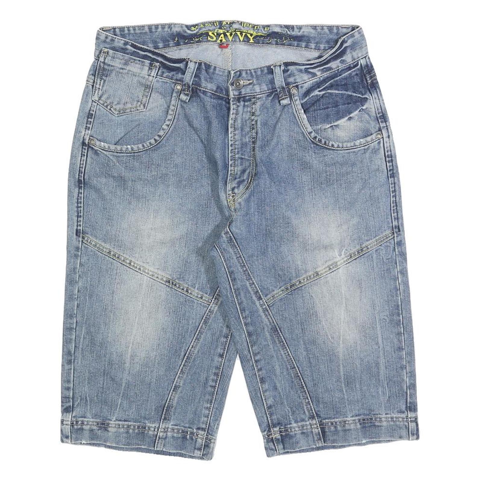 SAVVY Mens Denim Blue Casual Shorts M W32 Cotton Blend Classic Fit Button Refurbished - N/A refurbished available on Cerqular
