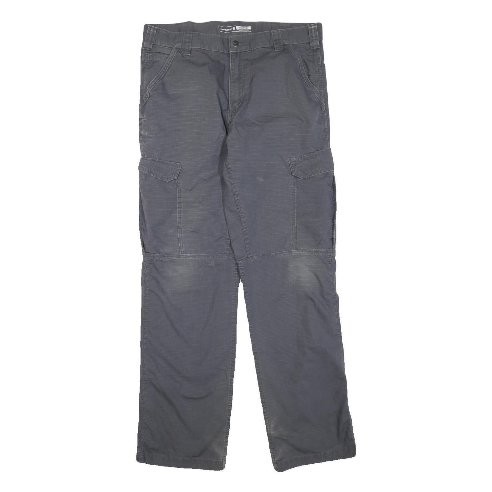 CARHARTT Mens Cotton Blend Grey Regular Cargo Trousers W36 L34 Workwear Zip Refurbished - N/A refurbished available on Cerqular