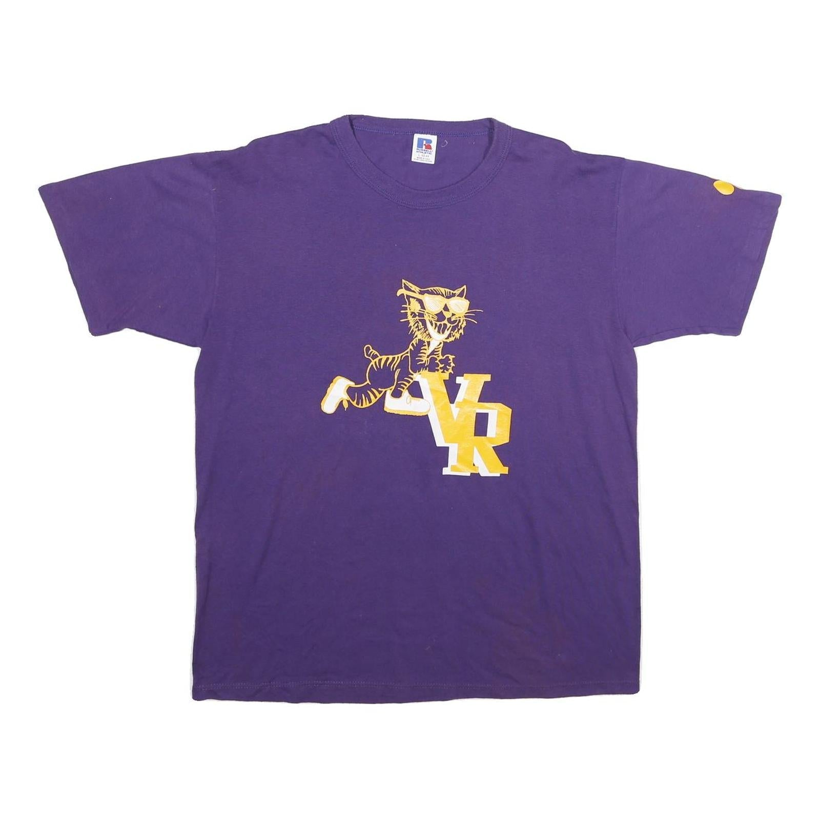 RUSSELL ATHLETIC Mens Purple L Cartoon Graphic T-Shirt Short Sleeve Crew Neck Refurbished - N/A refurbished available on Cerqular