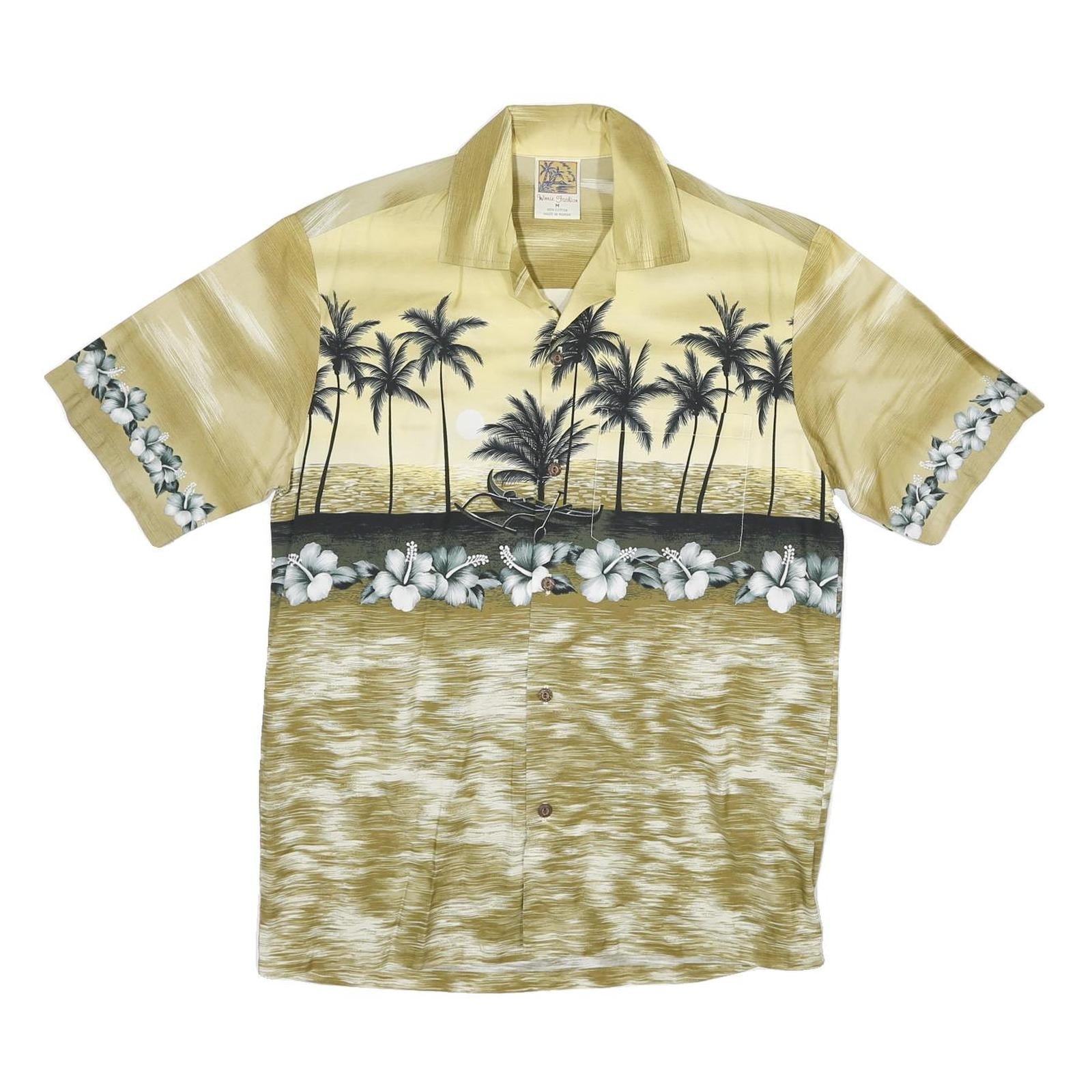 WINNIE FASHION Mens Beige & Black Hawaiian Shirt M Summer Floral Cotton Refurbished - N/A refurbished available on Cerqular