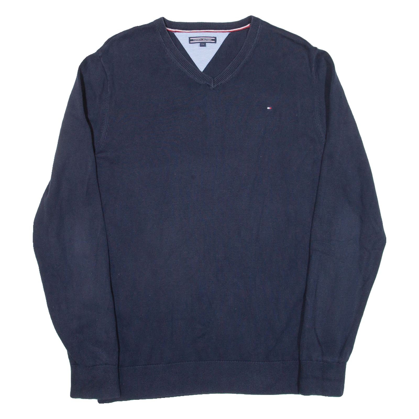 TOMMY HILFIGER Mens Jumper Blue V-Neck Tight Knit S Refurbished - N/A refurbished available on Cerqular