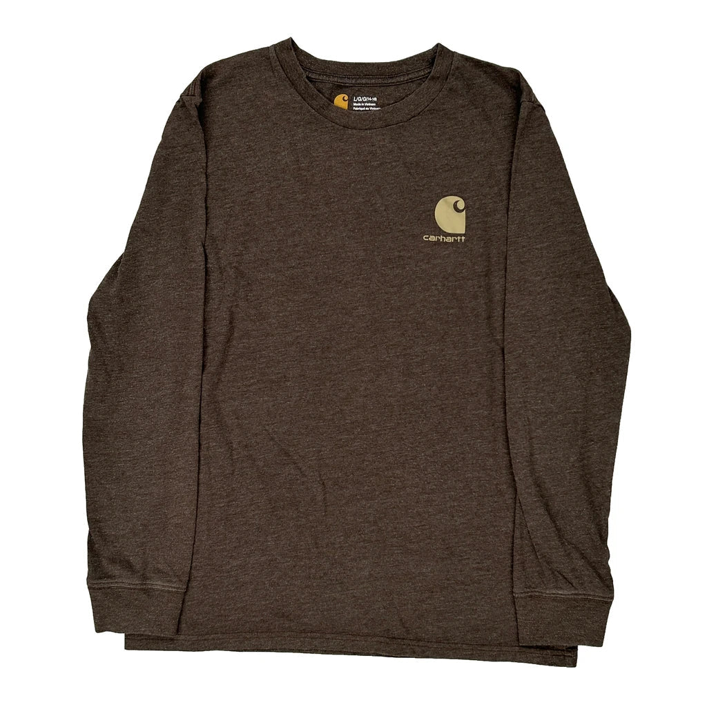 Age 14-16 Carhartt Graphic Long Sleeve T-Shirt - Large Brown Cotton Refurbished - Thrifted (note: this is a term often used to describe second- refurbished available on Cerqular