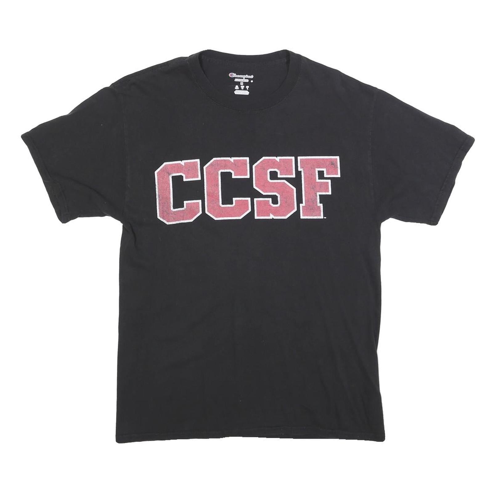 CHAMPION Mens Black CCSF Graphic T-Shirt M Short Sleeve Crew Neck Cotton Blend Refurbished - N/A refurbished available on Cerqular