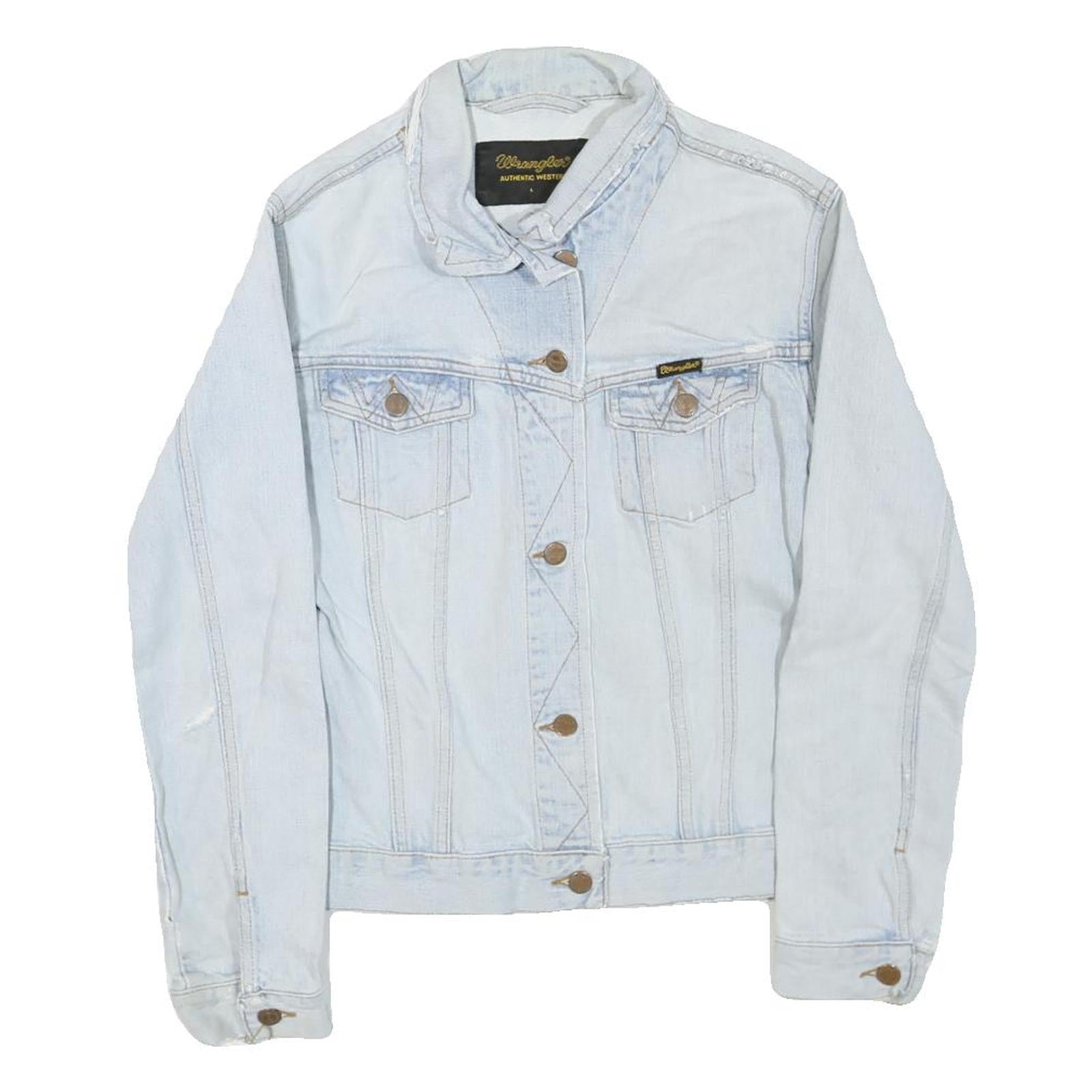 WRANGLER Womens Light Blue Denim Cotton Blend Button Jacket L Casual Classic Refurbished - N/A refurbished available on Cerqular