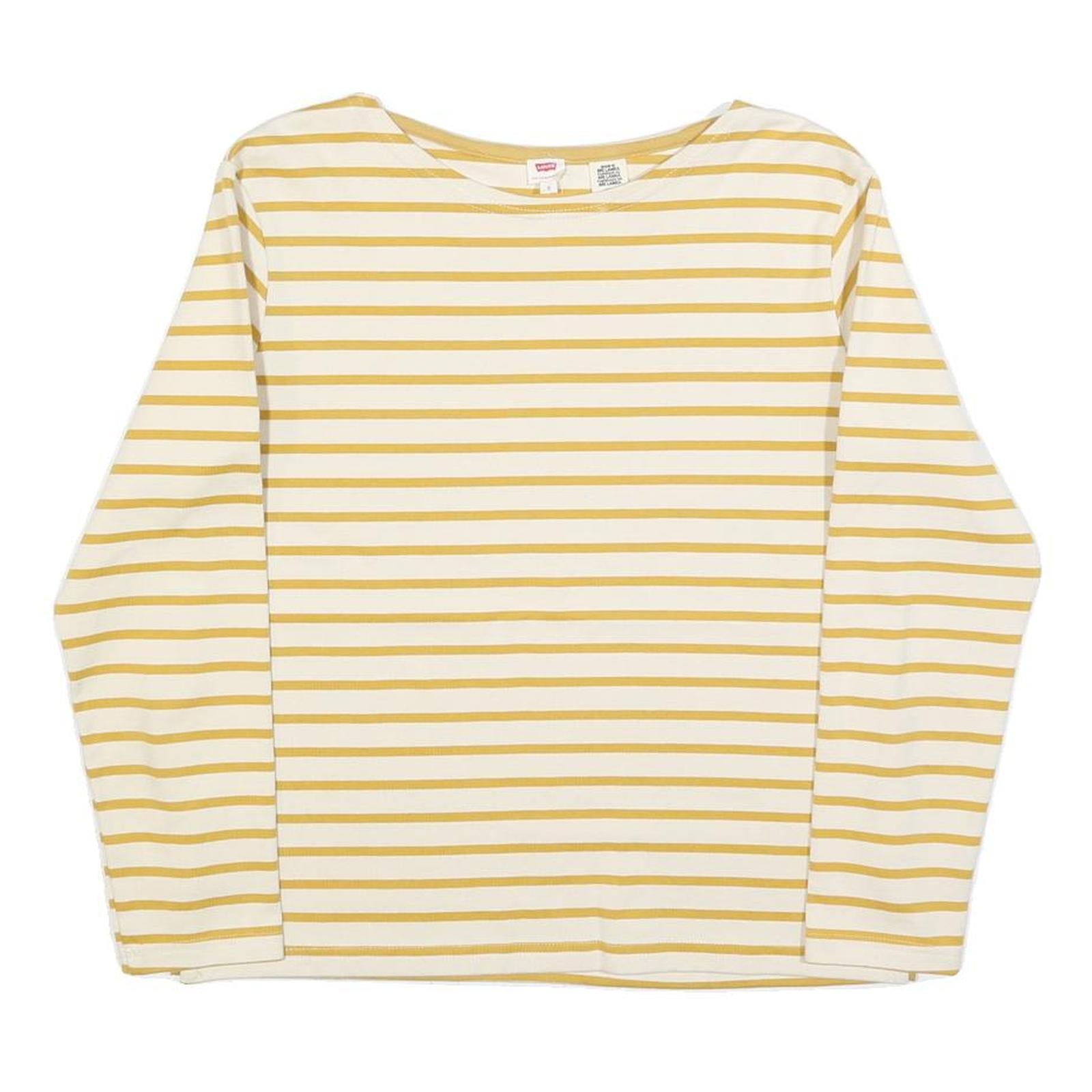 LEVI'S Womens White & Yellow Striped Basic Top Long Sleeve Round Neck S Cotton Refurbished - N/A refurbished available on Cerqular