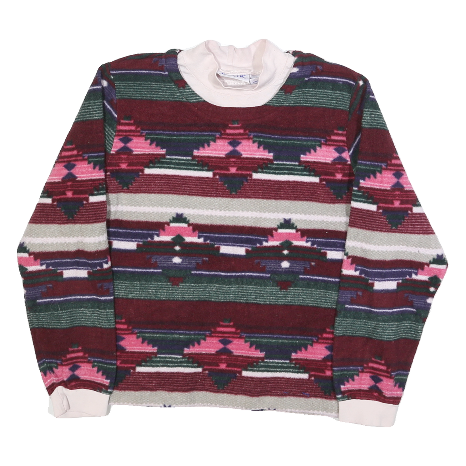 BLAIR Womens Burgundy Green Pink Patterned Polyester Jumper Roll Neck M Vintage Refurbished - N/A refurbished available on Cerqular