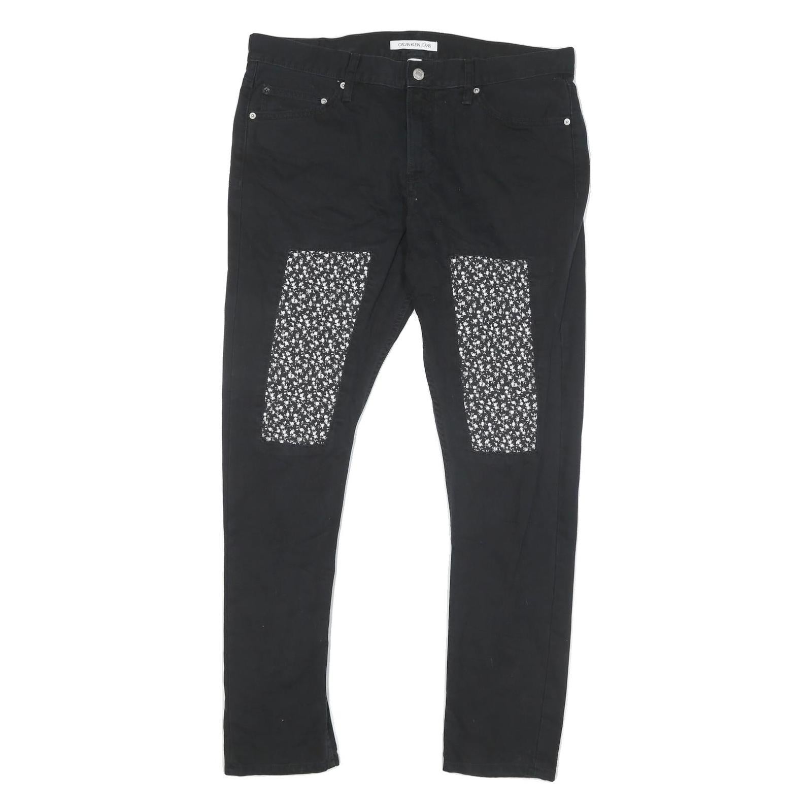 CALVIN KLEIN JEANS Womens Black Regular Cotton Blend Denim W36 L30 Floral Patch Refurbished - N/A refurbished available on Cerqular