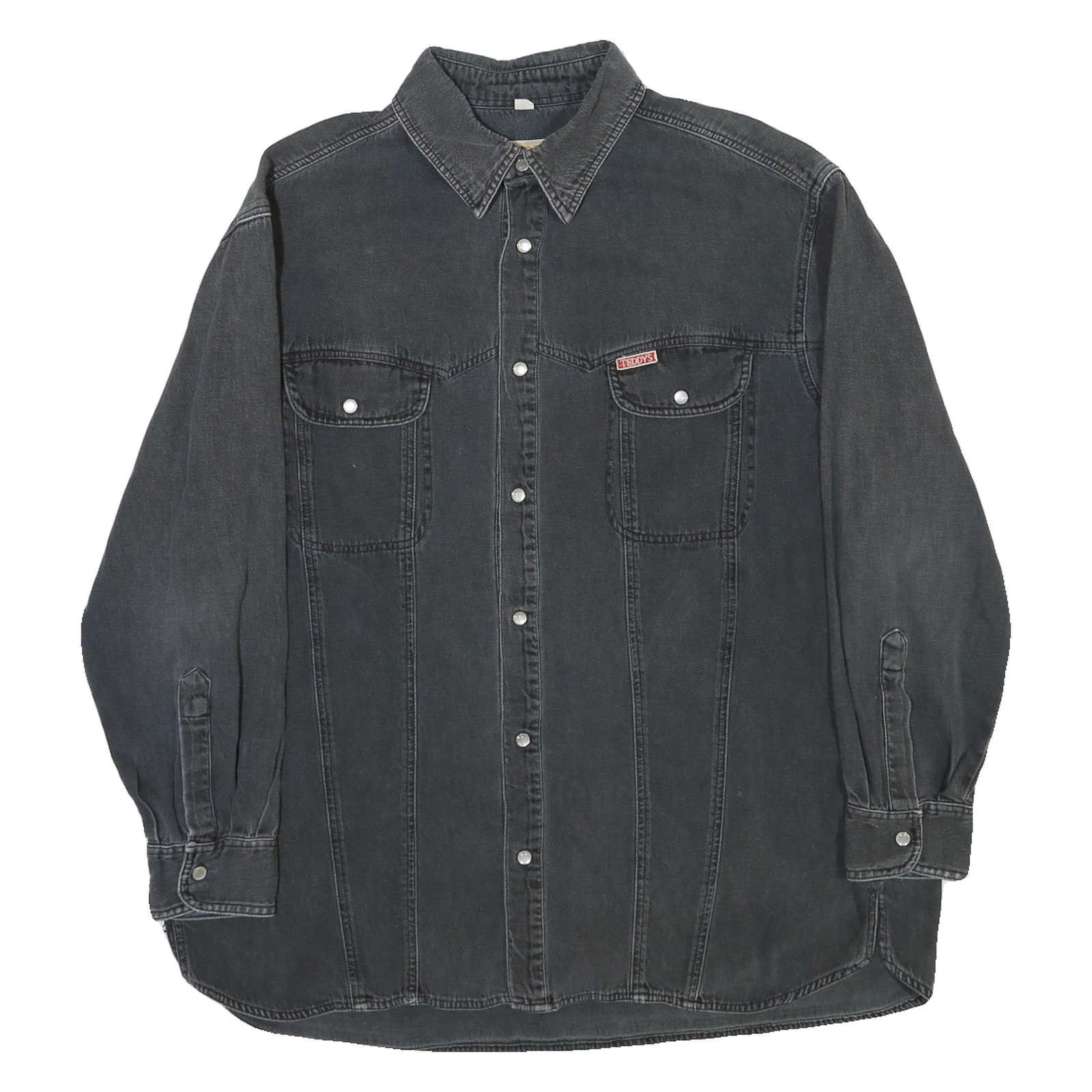 TEDDY'S Mens Black Cotton Blend Shirt L Casual Button-Up Long Sleeve Chest Refurbished - N/A refurbished available on Cerqular