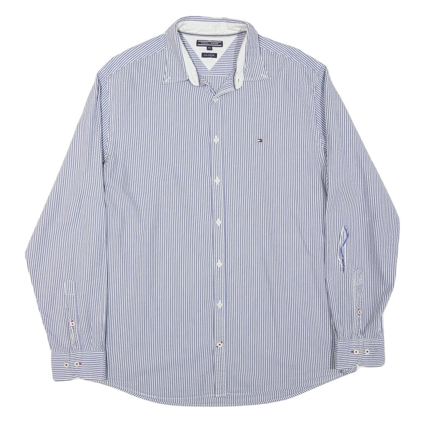 TOMMY HILFIGER Mens Blue & White Striped Shirt 2XL Cotton Blend Casual Smart Refurbished - N/A refurbished available on Cerqular
