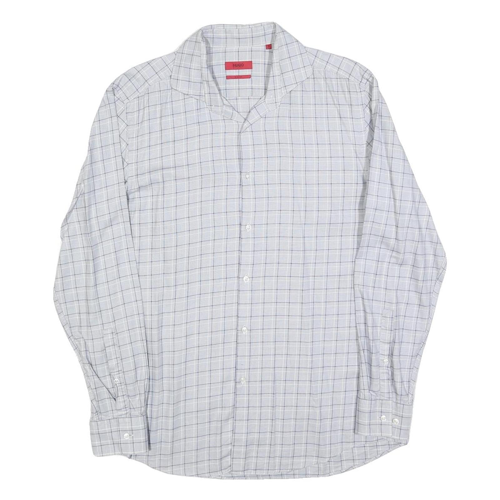 HUGO BOSS Mens White & Grey Checked Shirt L Smart Casual Cotton Blend Refurbished - N/A refurbished available on Cerqular
