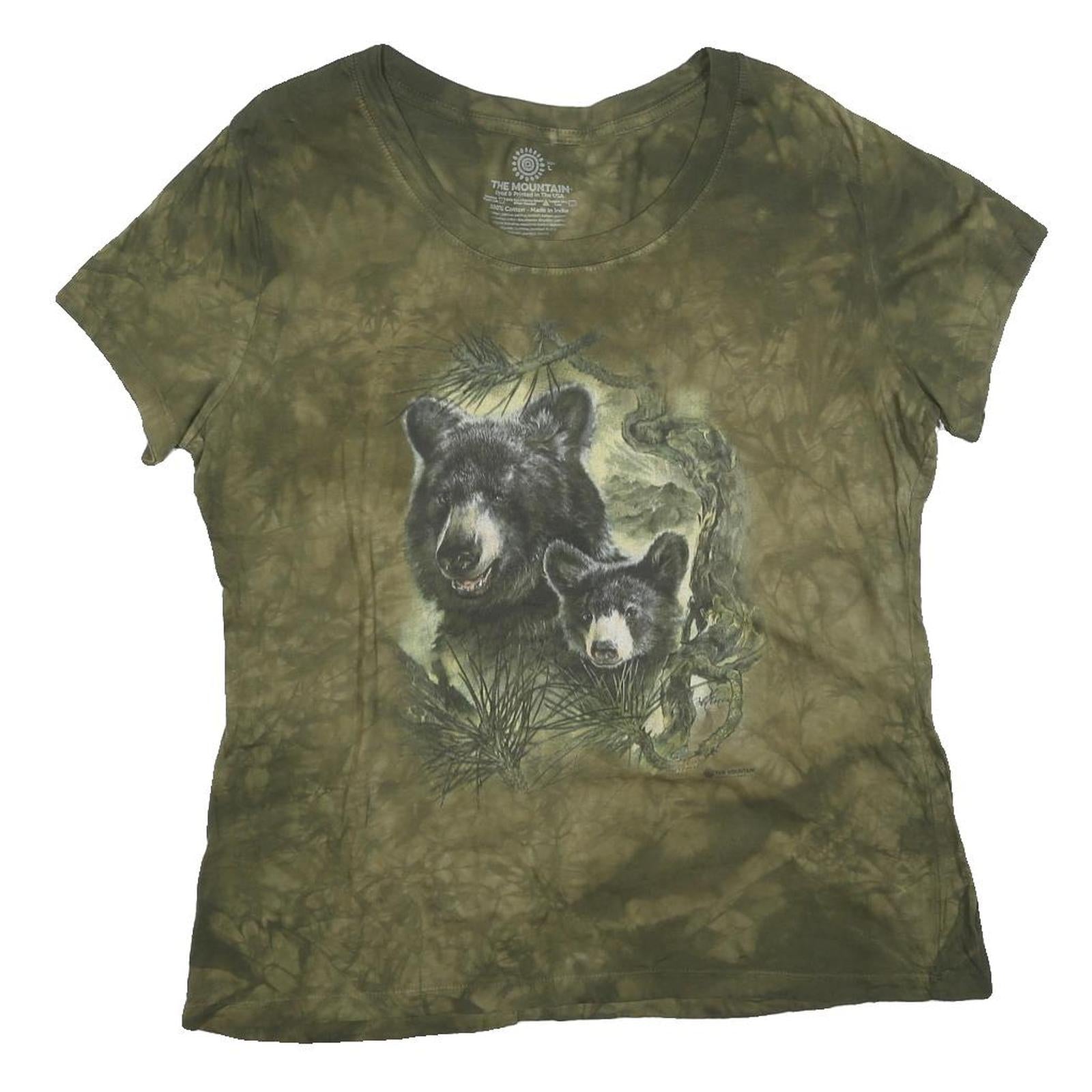 THE MOUNTAIN Womens Green Tie Dye Bear Graphic T-Shirt L Short Sleeve Crew Neck Refurbished - N/A refurbished available on Cerqular