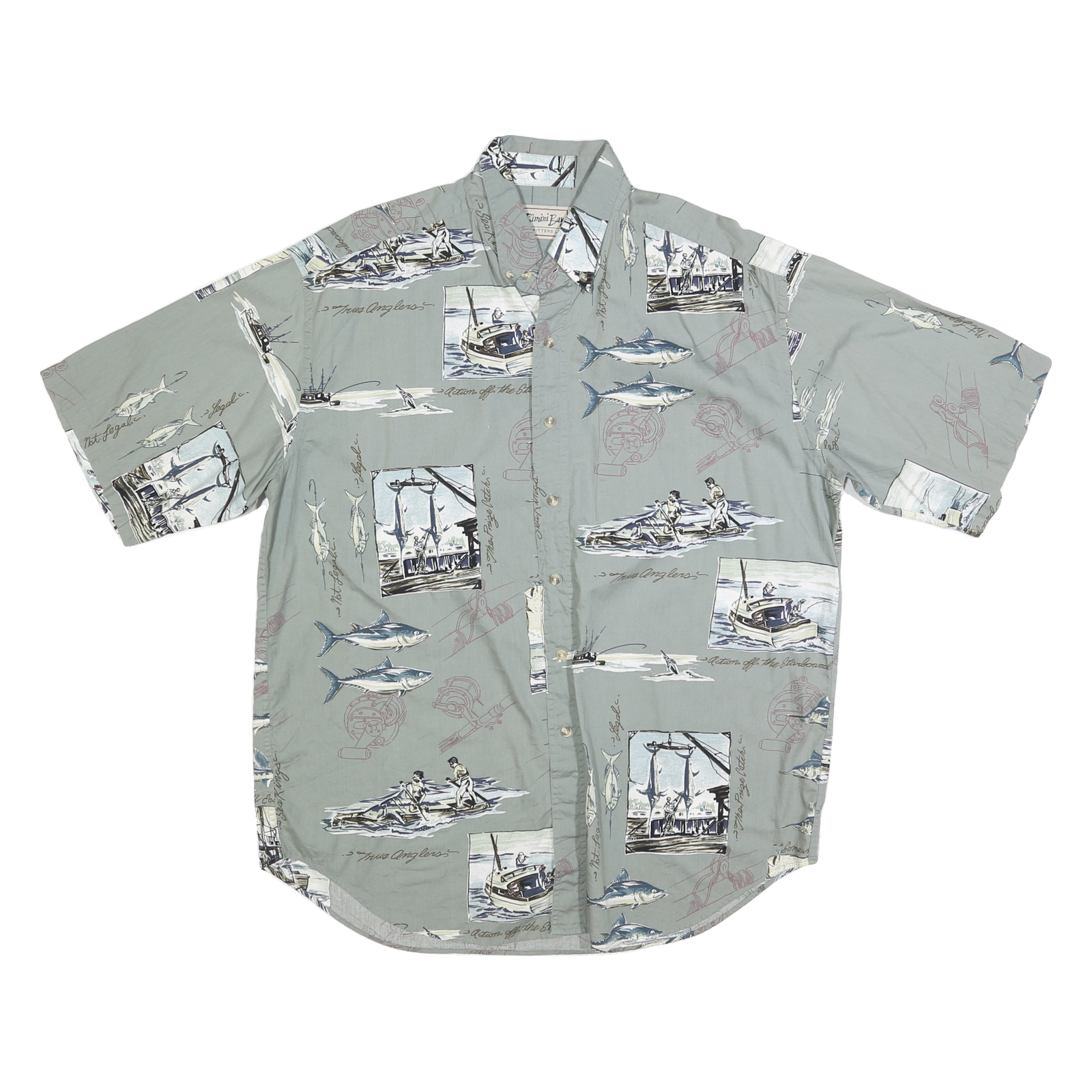 BIMINI BAY Mens Green Cotton Blend Fishing Print Shirt XL Casual Summer Wear Refurbished - N/A refurbished available on Cerqular